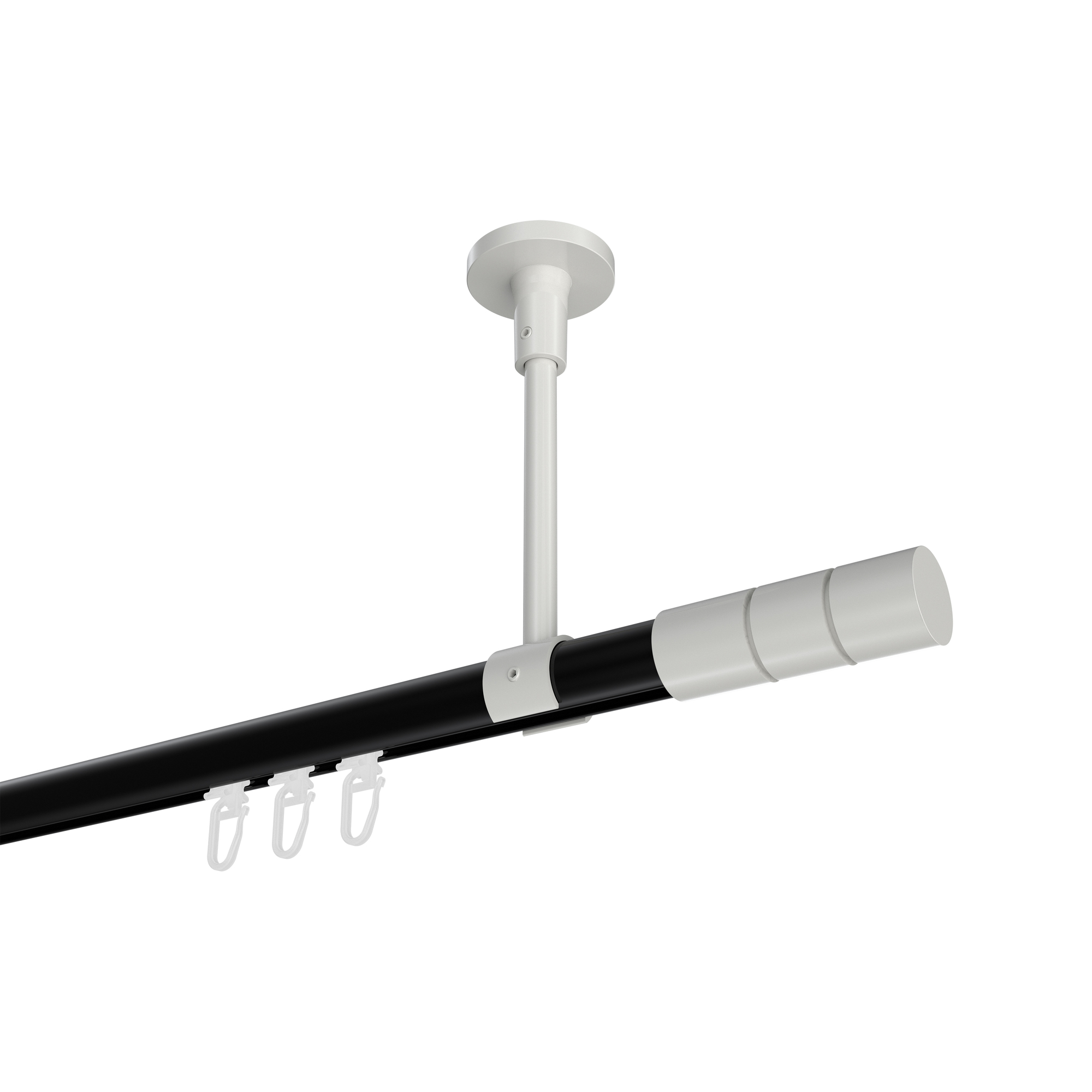 Gardinenstange mit Innenlauf (Deckenbefestigung) Schwarz / Weiß, Aluminium / Metall 20 mm Ø Sonette Elanto