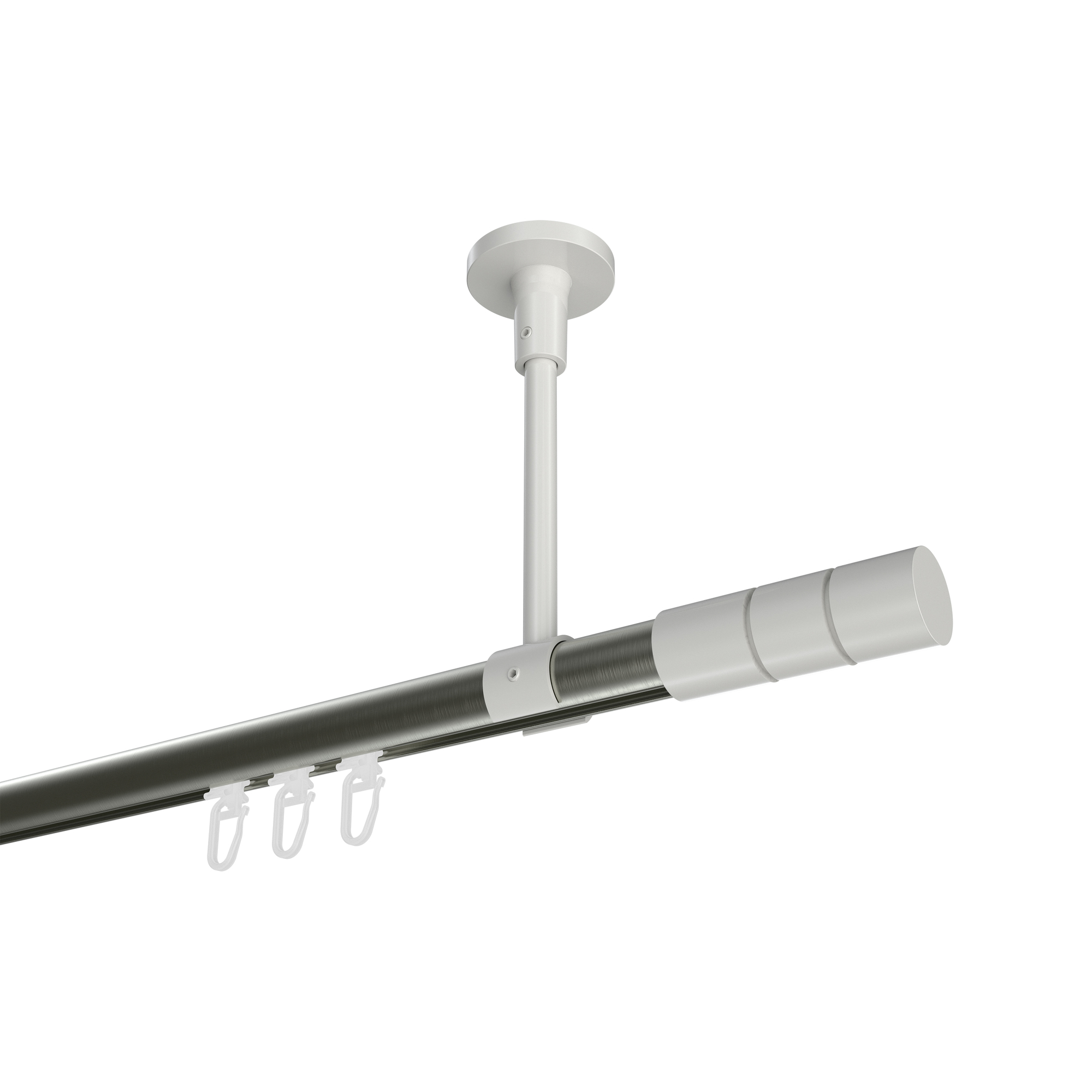 Innenlauf-Vorhangstange (Deckenmontage) Edelstahl-Optik / Weiß, Aluminium / Metall 20 mm Ø Sonette Elanto