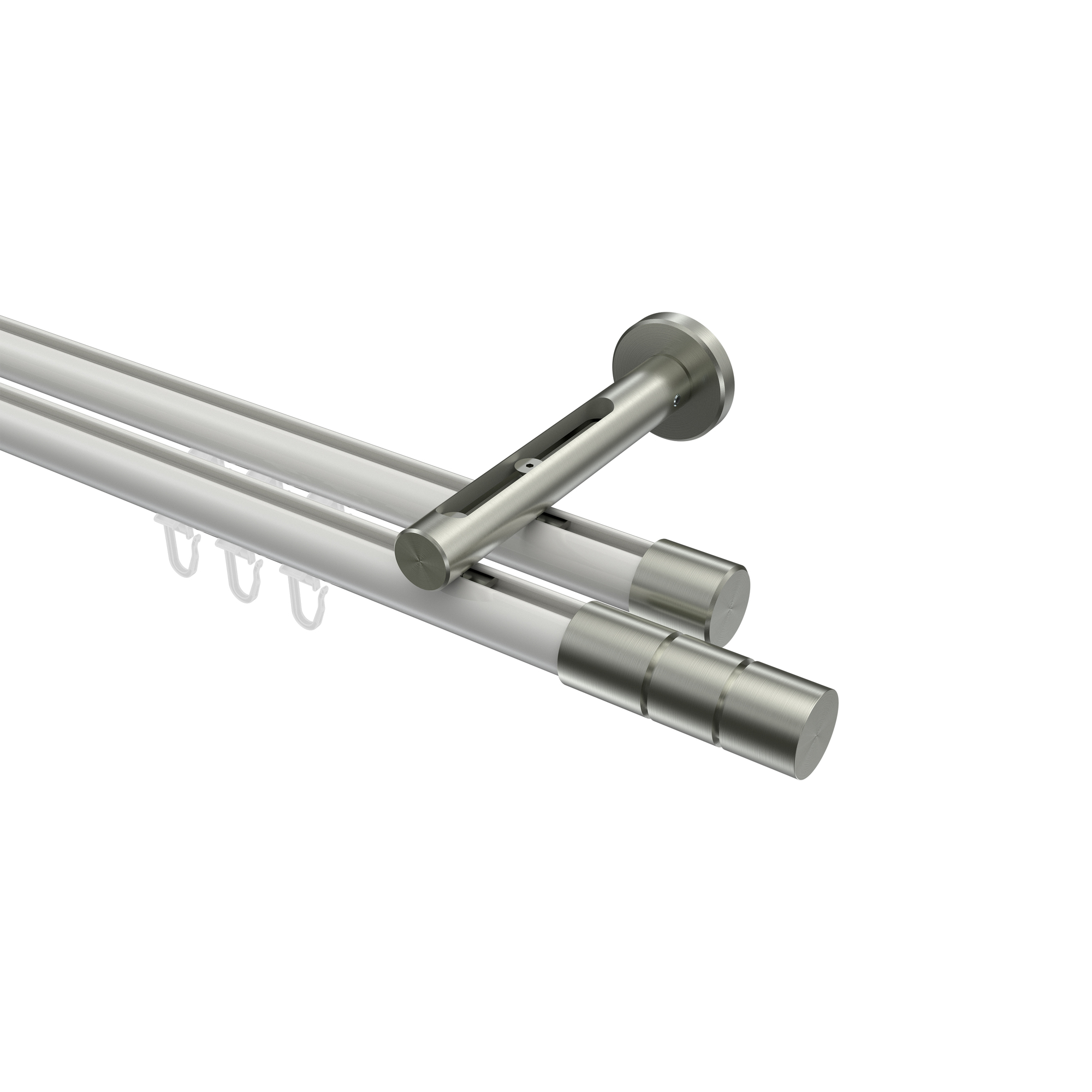 Vorhangstange mit Innenlauf Weiß / Edelstahl-Optik, Aluminium / Metall 20 mm Ø Siteno Elanto, doppelläufig