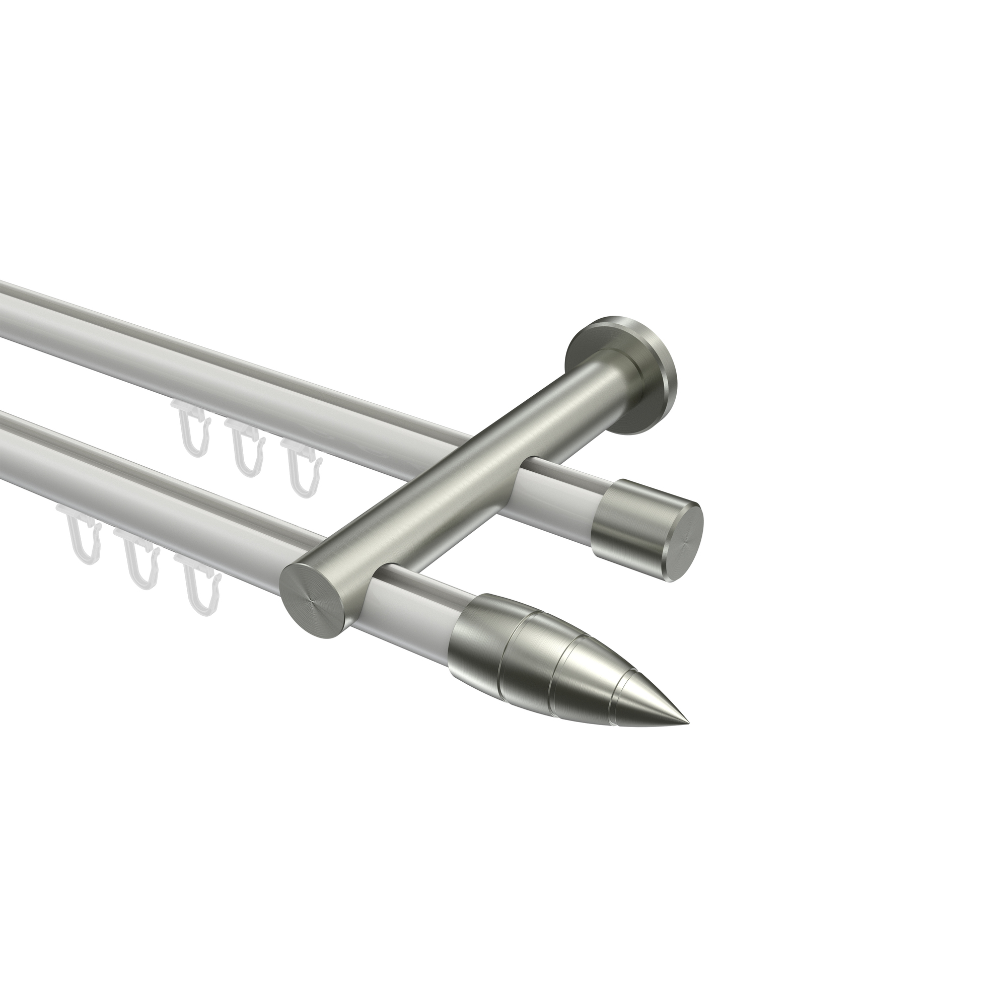 Innenlauf-Gardinenstangen Weiß / Edelstahl-Optik, Metall 20 mm Ø Platon Samanto, zweiläufig