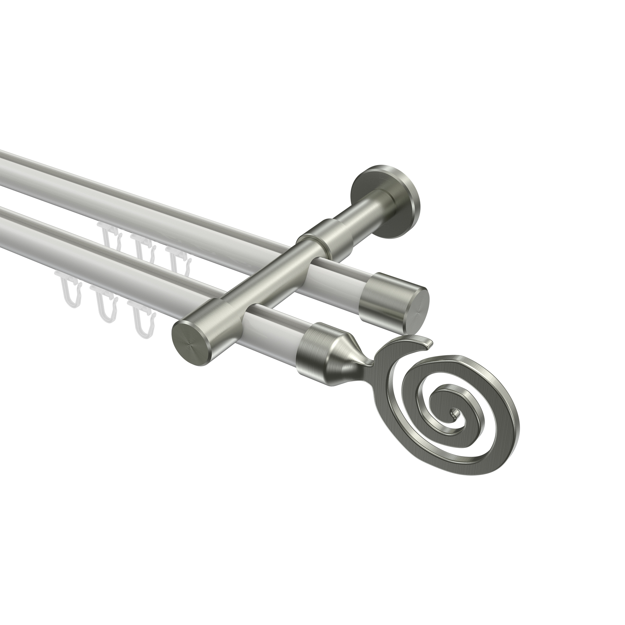 Innenlauf-Gardinenstangen Weiß / Edelstahl-Optik, Metall 20 mm Ø Prestige Galaxa, zweiläufig