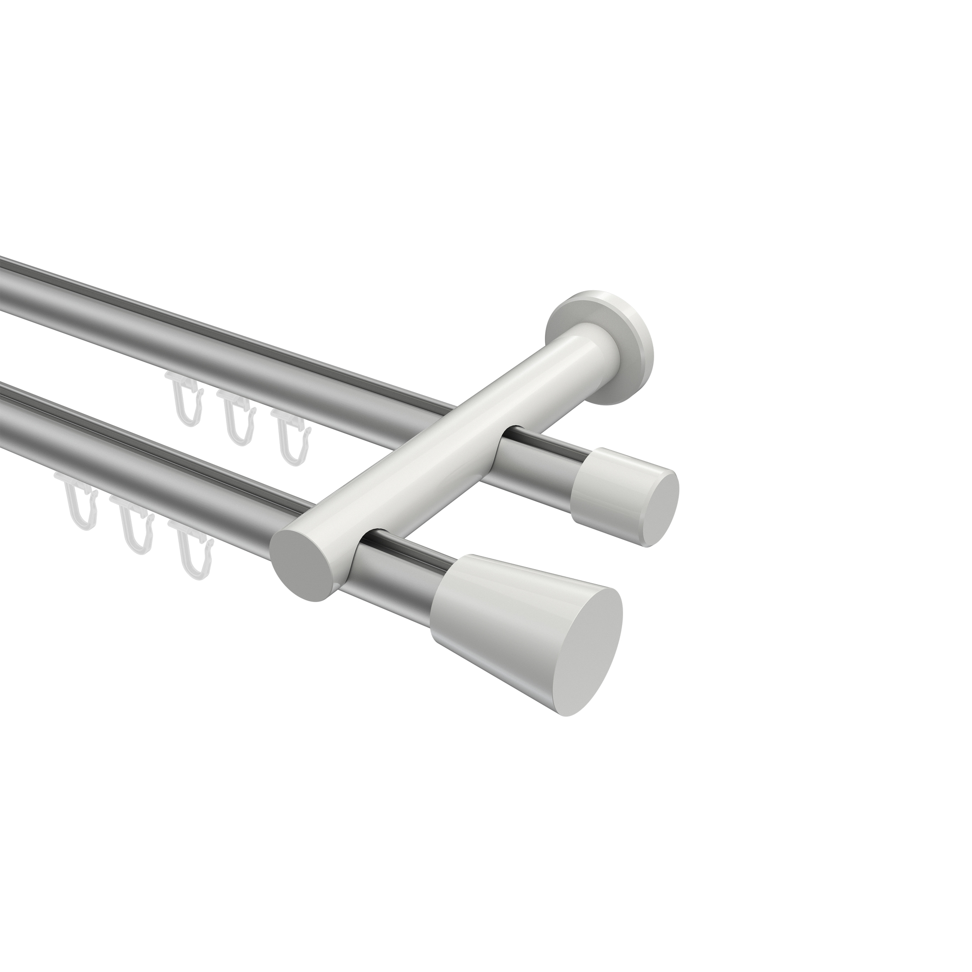 Innenlauf-Vorhangstange Silbergrau / Weiß, Metall 20 mm Ø Platon Sitra, doppelläufig