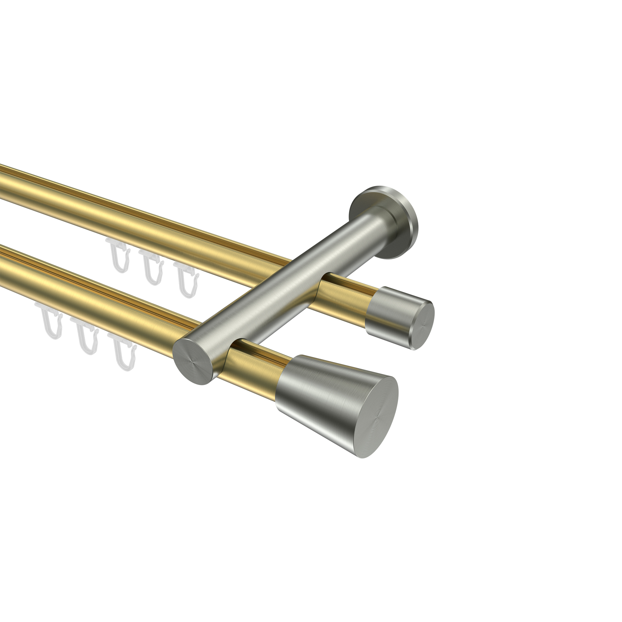 Innenlauf-Gardinenstangen Messing-Optik / Edelstahl-Optik 20 mm Ø Platon Sitra, 2-läufig