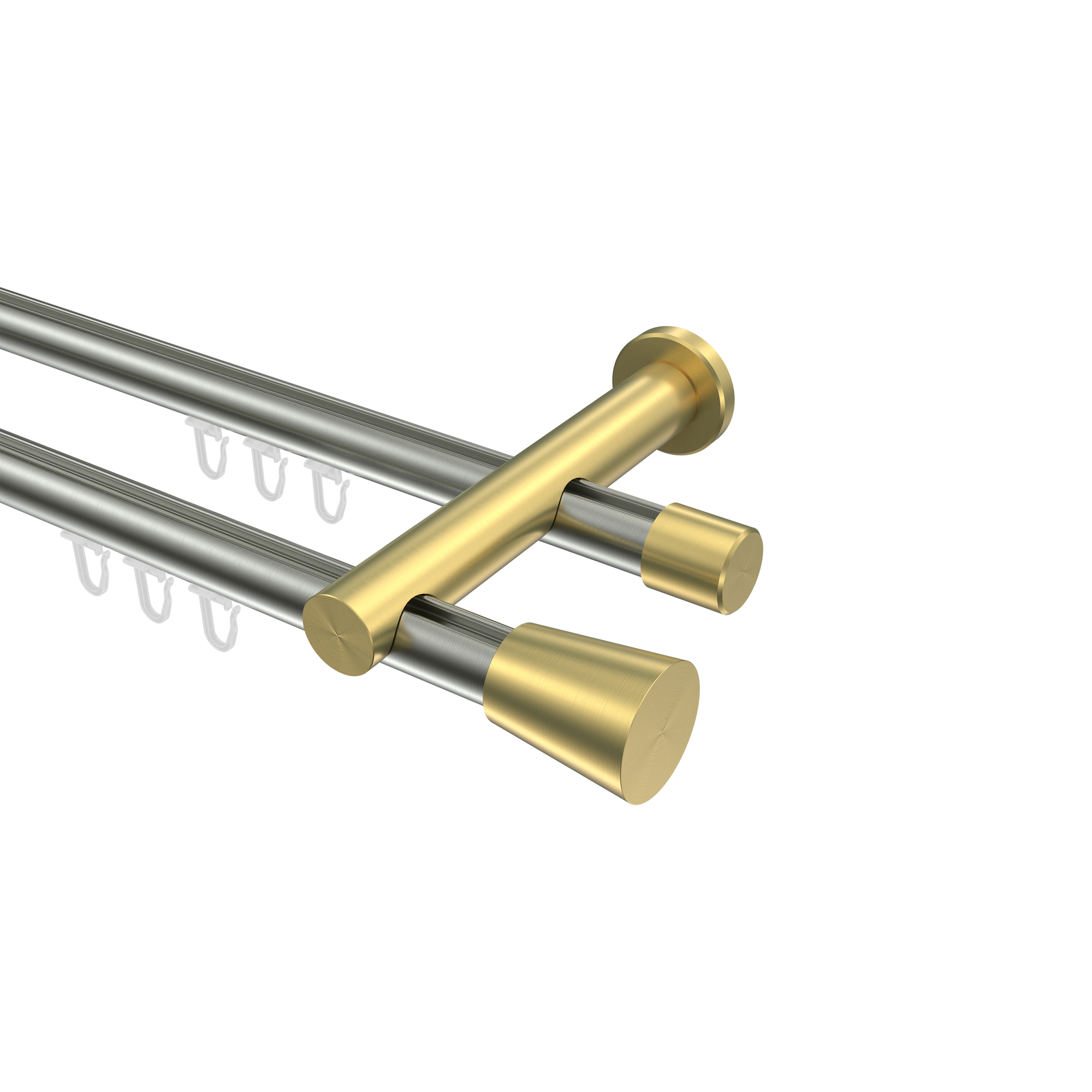 Innenlauf Gardinenstangen Edelstahl-Optik / Messing-Optik 20 mm Ø Platon Sitra, zweiläufig