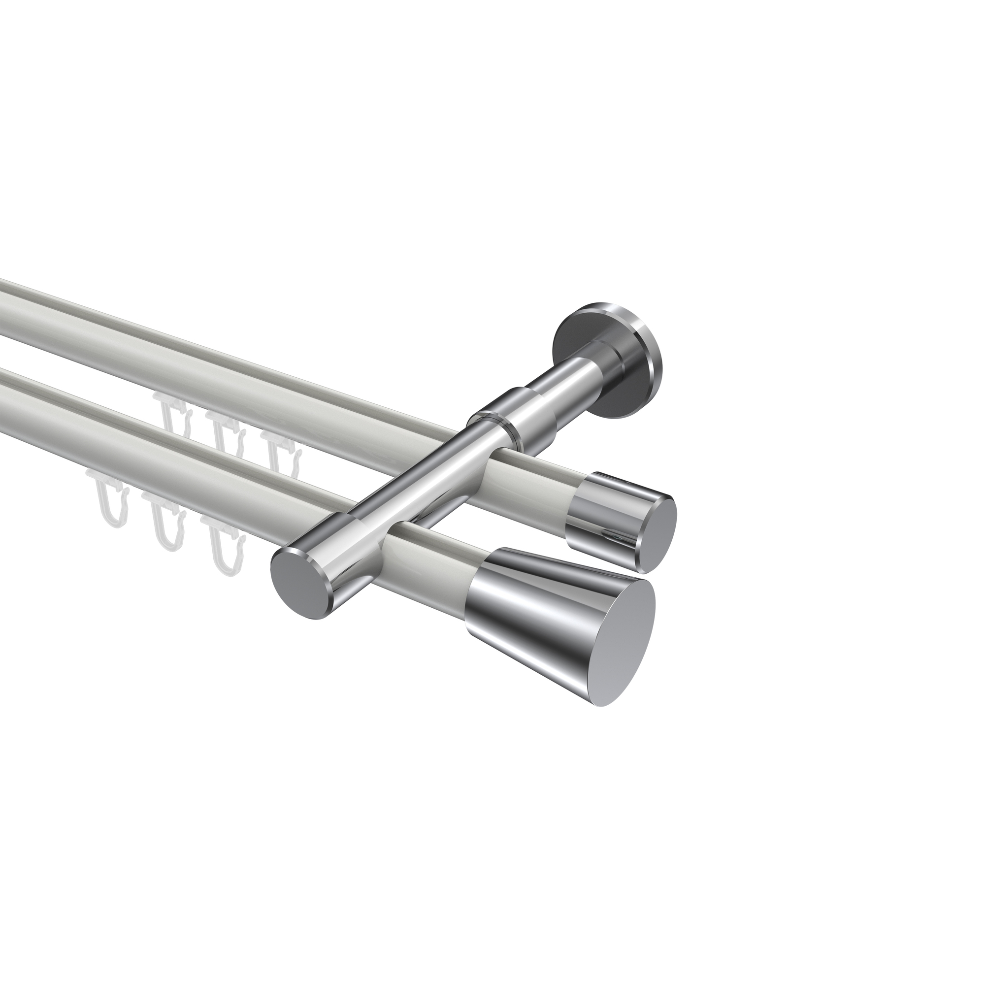 Innenlauf-Vorhangstange Weiß / Chrom, Metall 20 mm Ø Prestige Sitra, zweiläufig