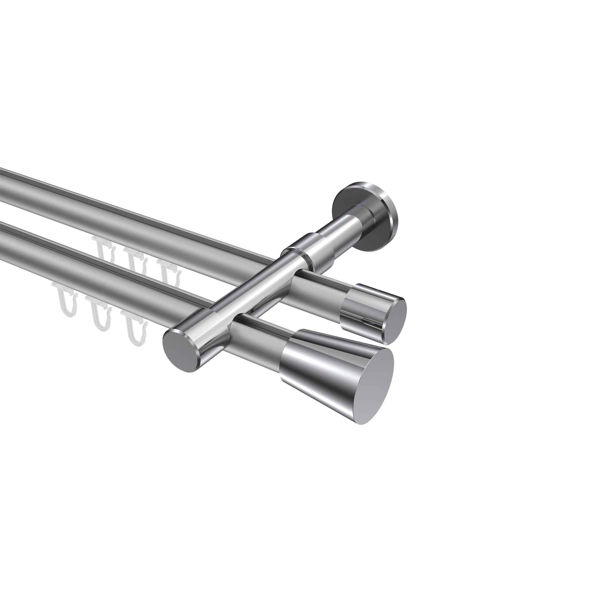 Gardinenstange mit Innenlauf Silbergrau / Chrom, zweiläufig Aluminium / Metall 20 mm Ø Prestige Sitra