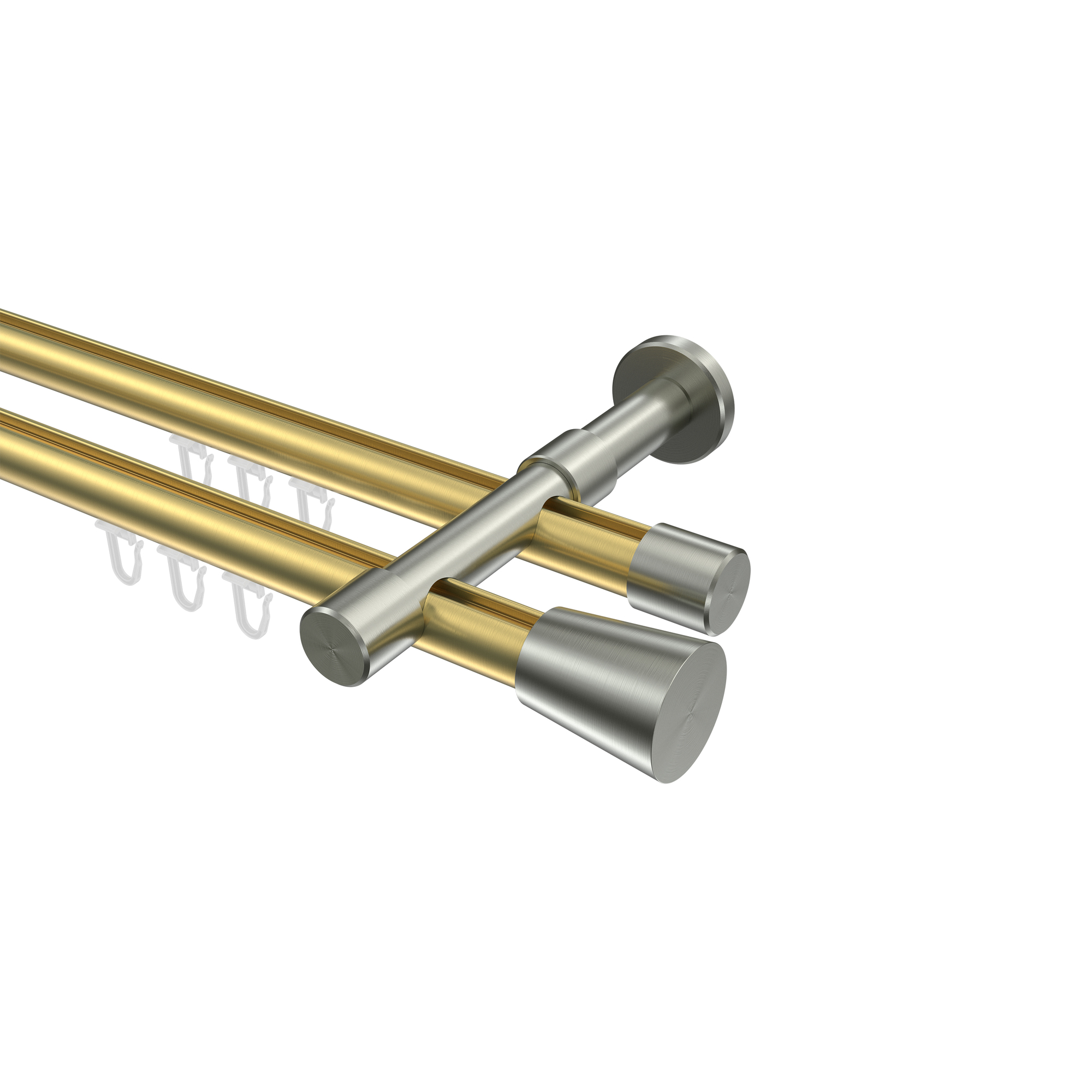 Gardinenstangen mit Innenlauf Messing-Optik / Edelstahl-Optik 20 mm Ø Prestige Sitra, 2-läufig