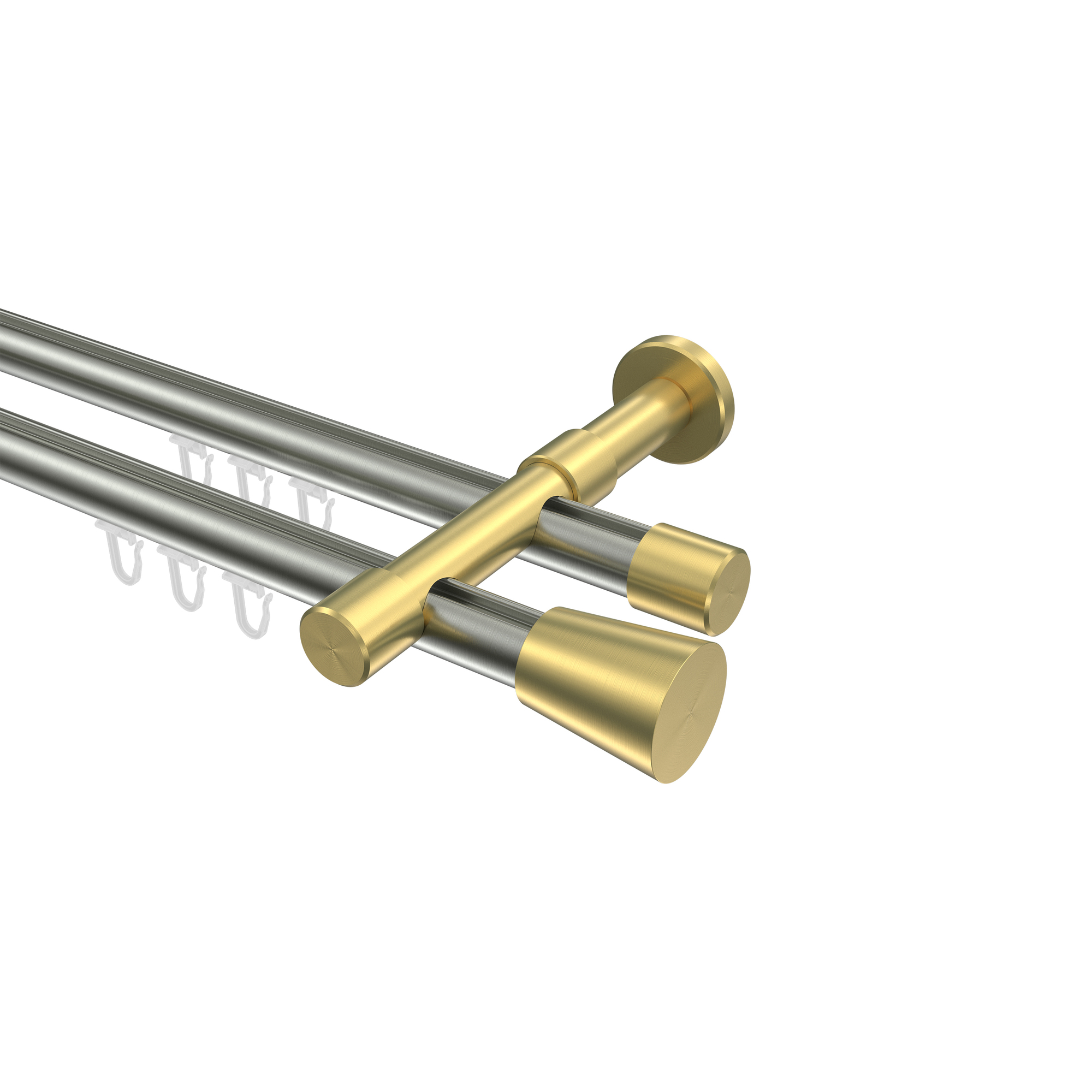 Innenlauf Gardinenstangen Edelstahl-Optik / Messing-Optik 20 mm Ø Prestige Sitra, zweiläufig
