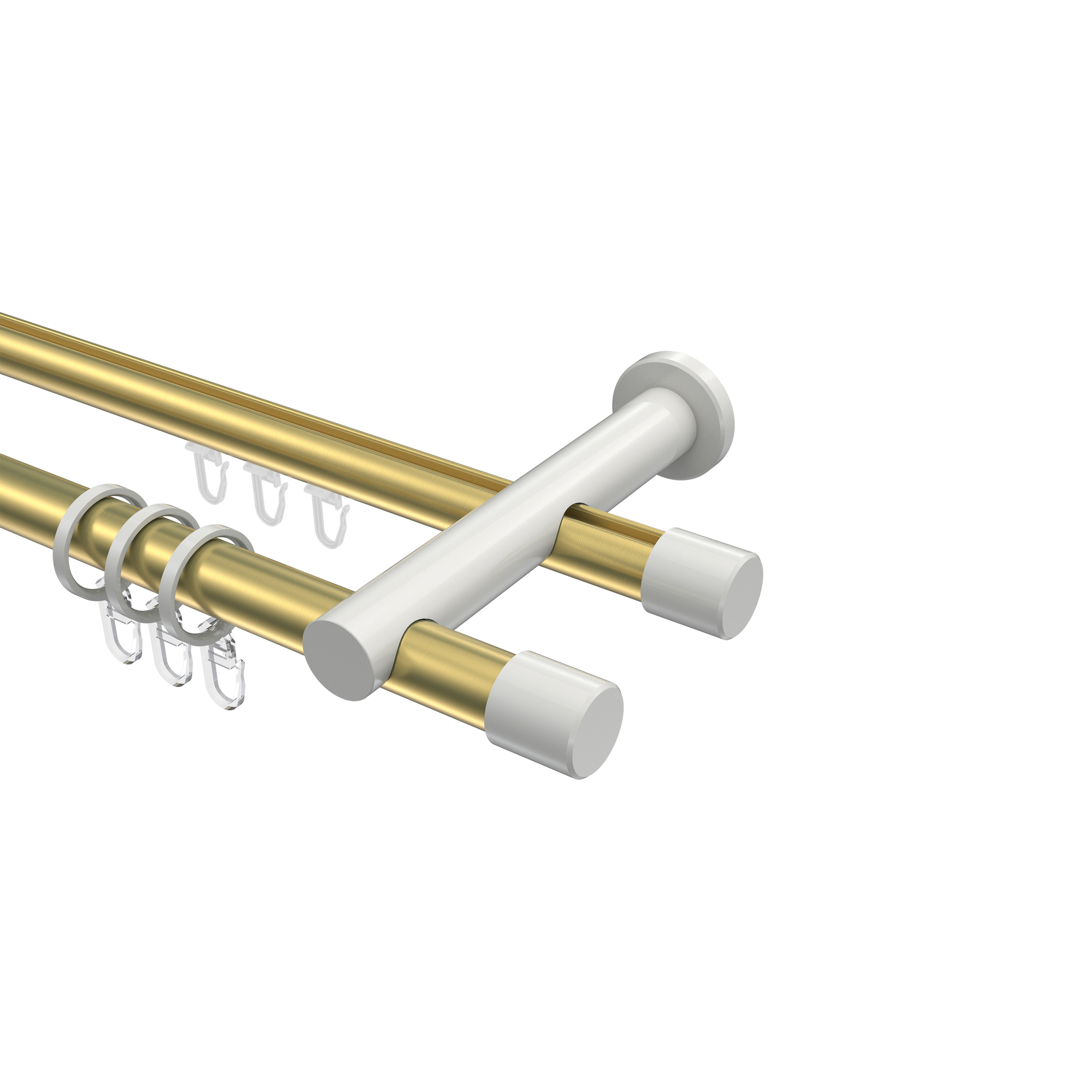 Vorhangstange mit Rohr / Innenlauf Messing-Optik / Weiß, 2-läufig Aluminium / Metall 20 mm Ø Platon Santo