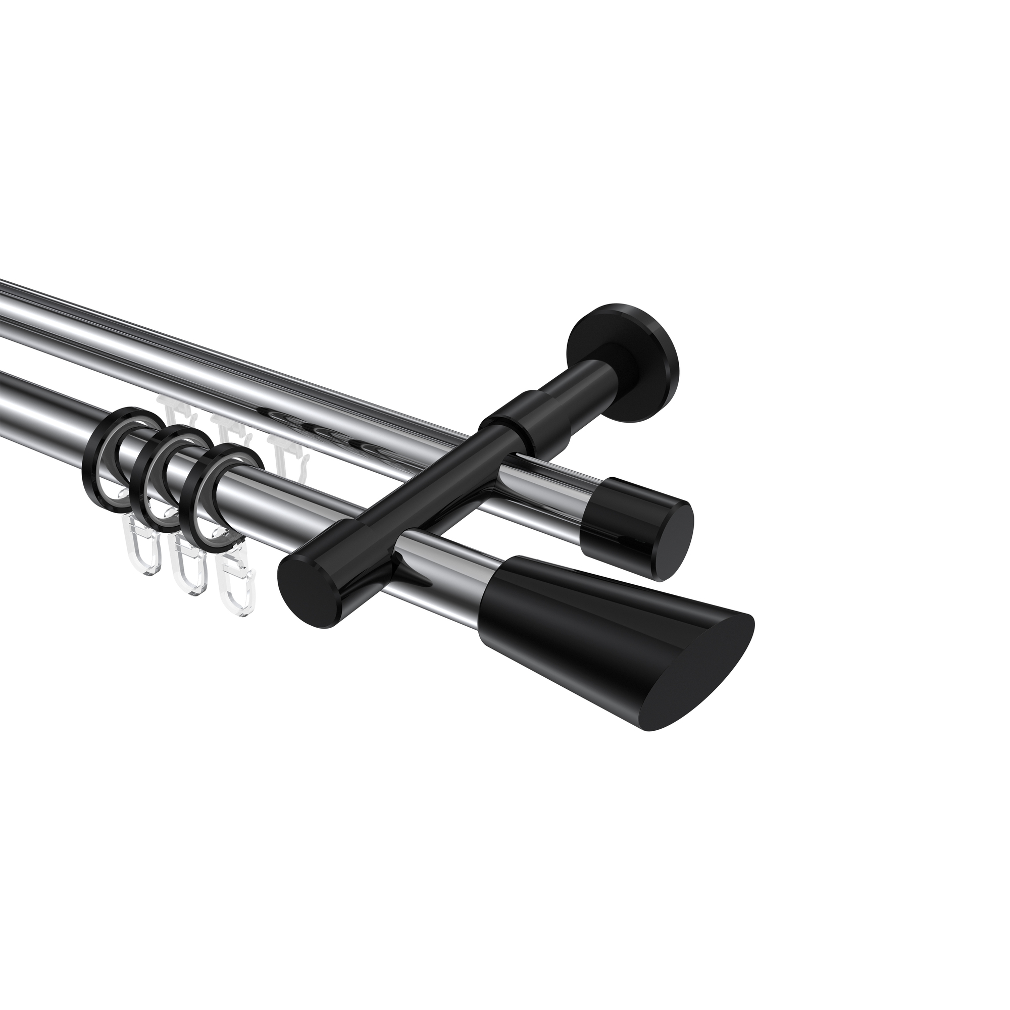 Rundrohr-Innenlauf-Vorhangstange Chrom / Schwarz, Aluminium / Metall 20 mm Ø Prestige Bento, doppelläufig