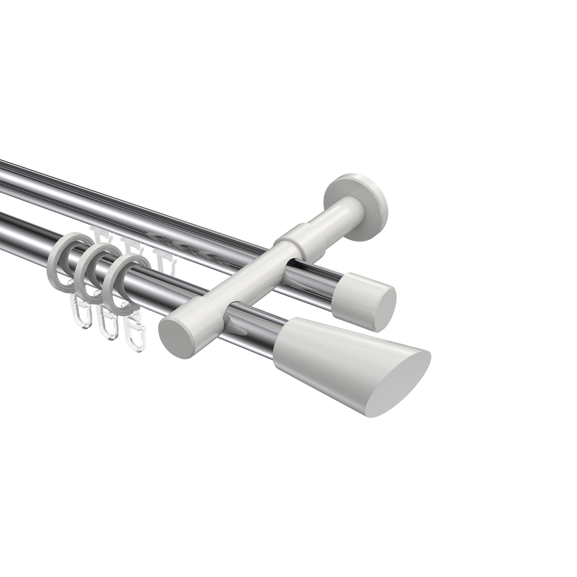 Rundrohr-Innenlauf-Vorhangstange Chrom / Weiß, Aluminium / Metall 20 mm Ø Prestige Bento, zweiläufig