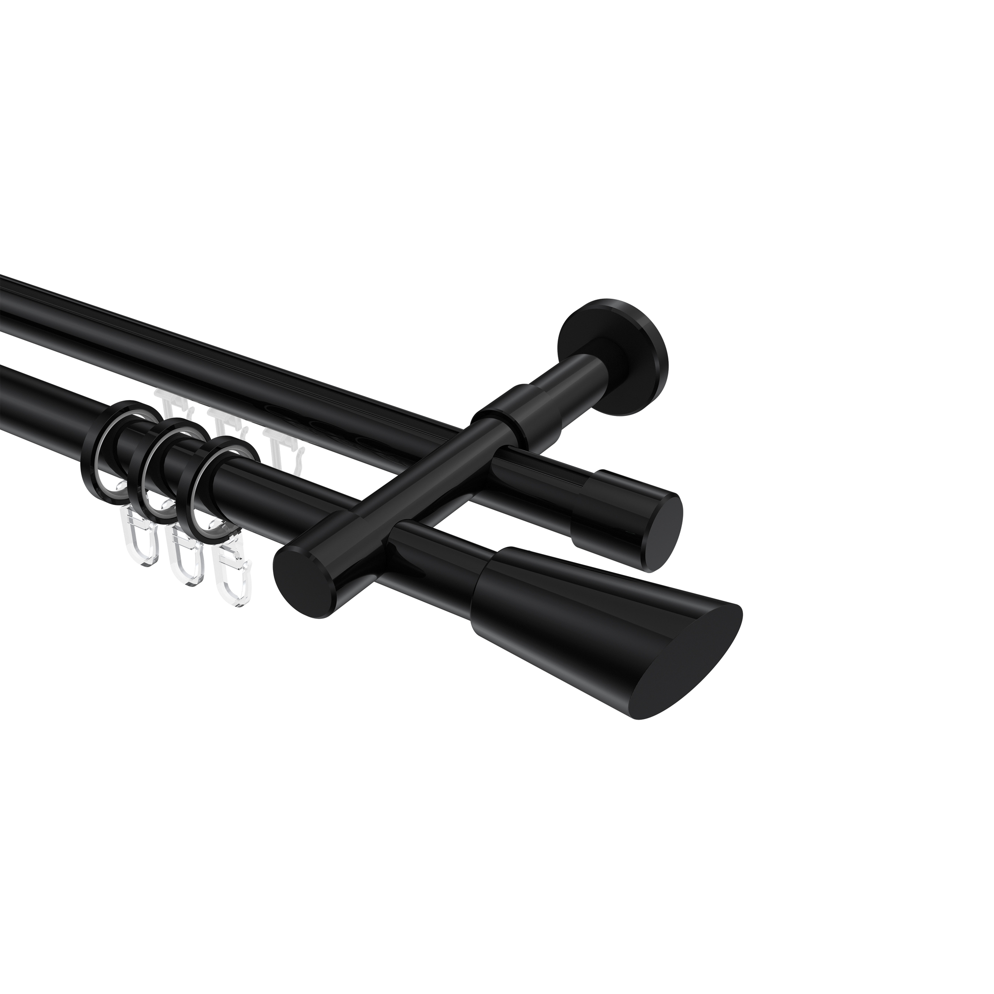 Rundrohr-Innenlauf-Vorhangstange Schwarz, Aluminium / Metall 20 mm Ø Prestige Bento, 2-läufig