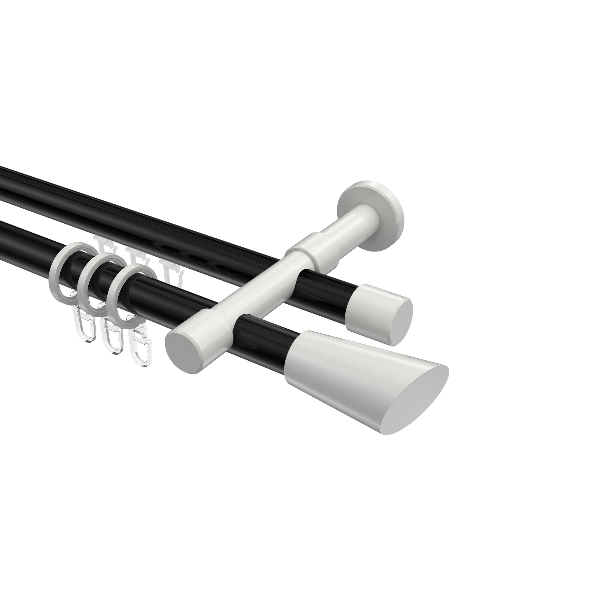 Rundrohr-Innenlauf-Gardinenstange Schwarz / Weiß, Aluminium / Metall 20 mm Ø Prestige Bento, 2-läufig