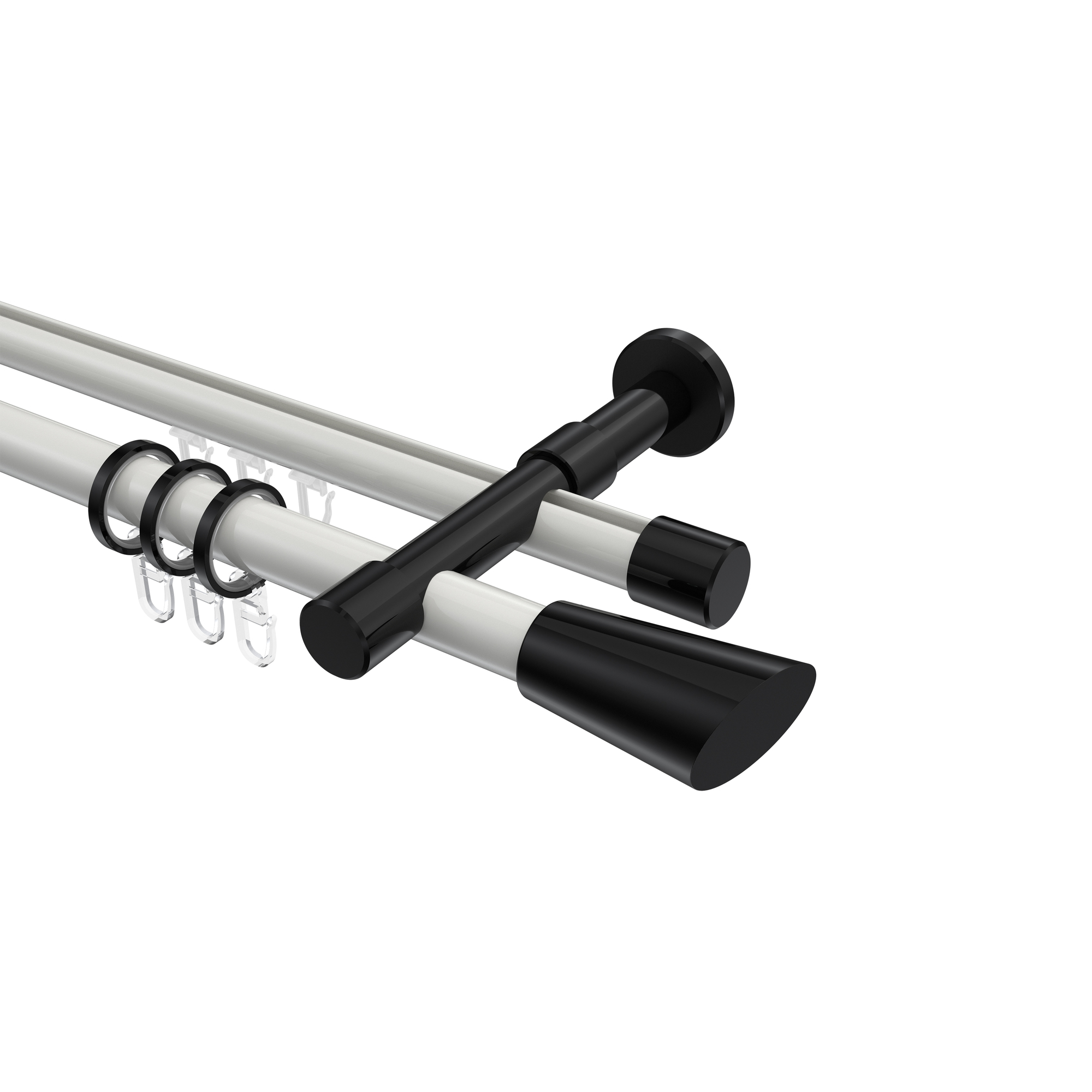 Rundrohr-Innenlauf-Vorhangstange Weiß / Schwarz, Aluminium / Metall 20 mm Ø Prestige Bento, doppelläufig