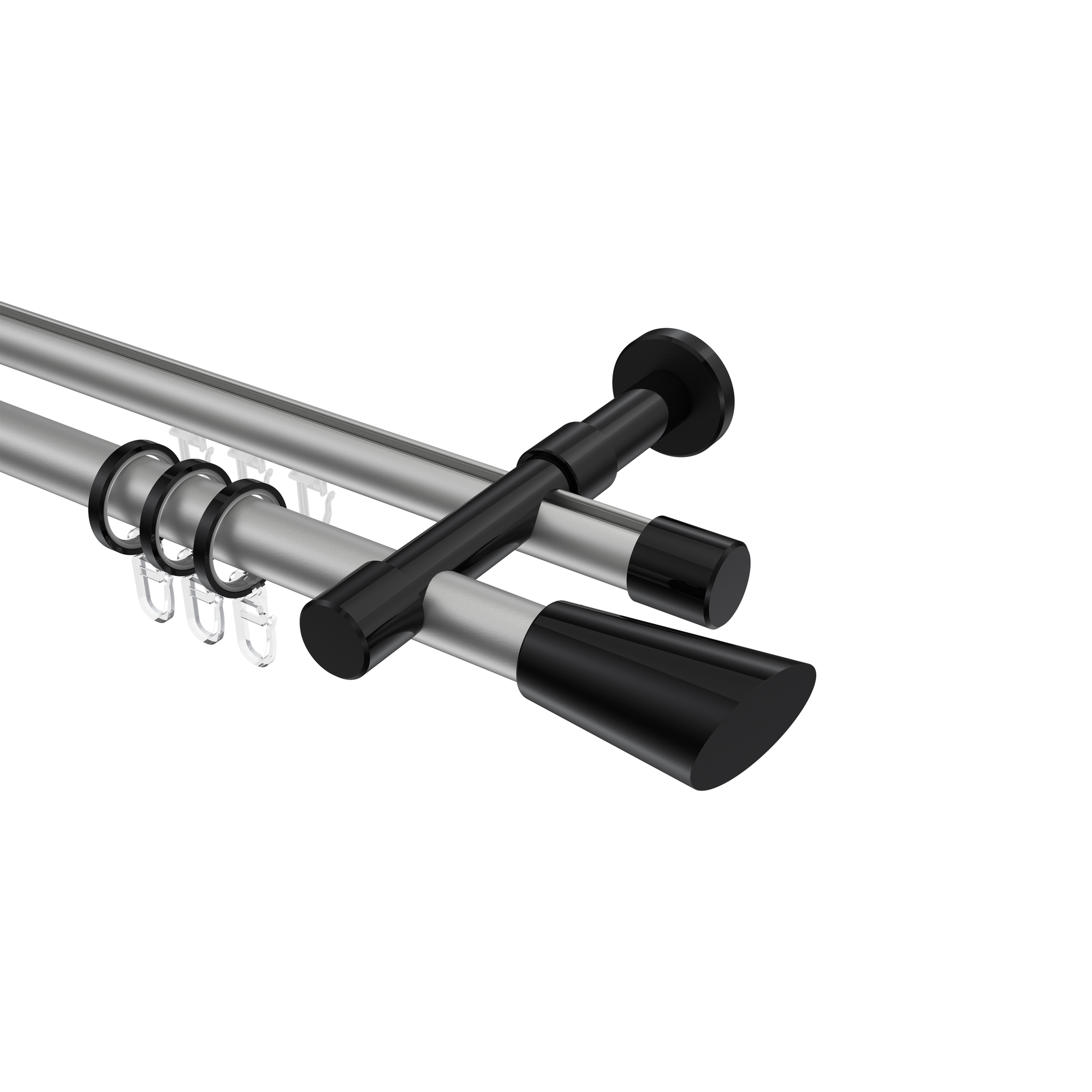Rundrohr-Innenlauf-Gardinenstange Silbergrau / Schwarz, Aluminium / Metall 20 mm Ø Prestige Bento