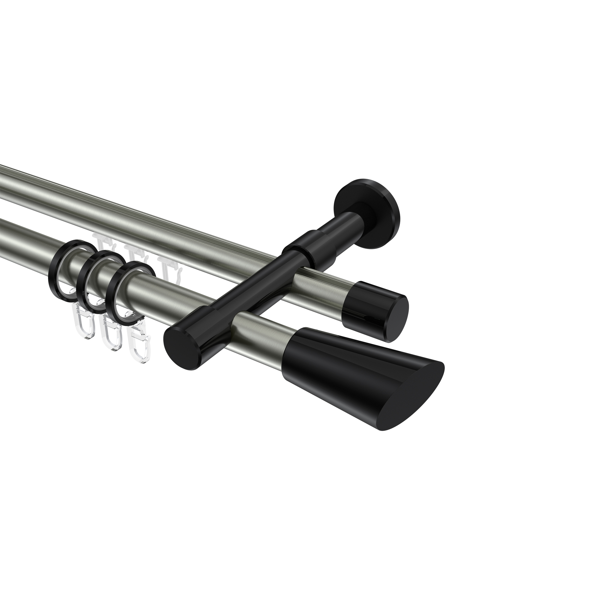 Rundrohr-Innenlauf-Vorhangstangen Edelstahl-Optik / Schwarz, Aluminium / Metall 20 mm Ø Prestige Bento