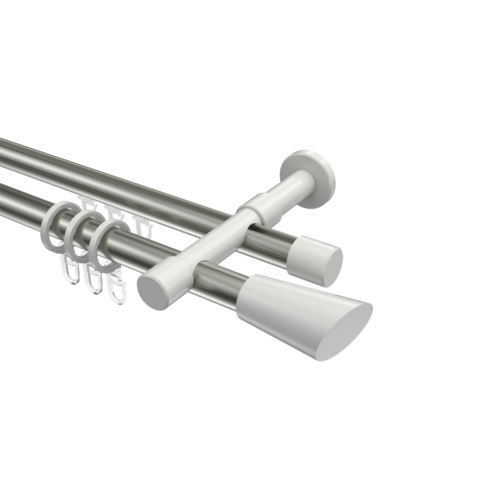 Rundrohr-Innenlauf-Vorhangstange Edelstahl-Optik / Weiß, Aluminium / Metall 20 mm Ø Prestige Bento
