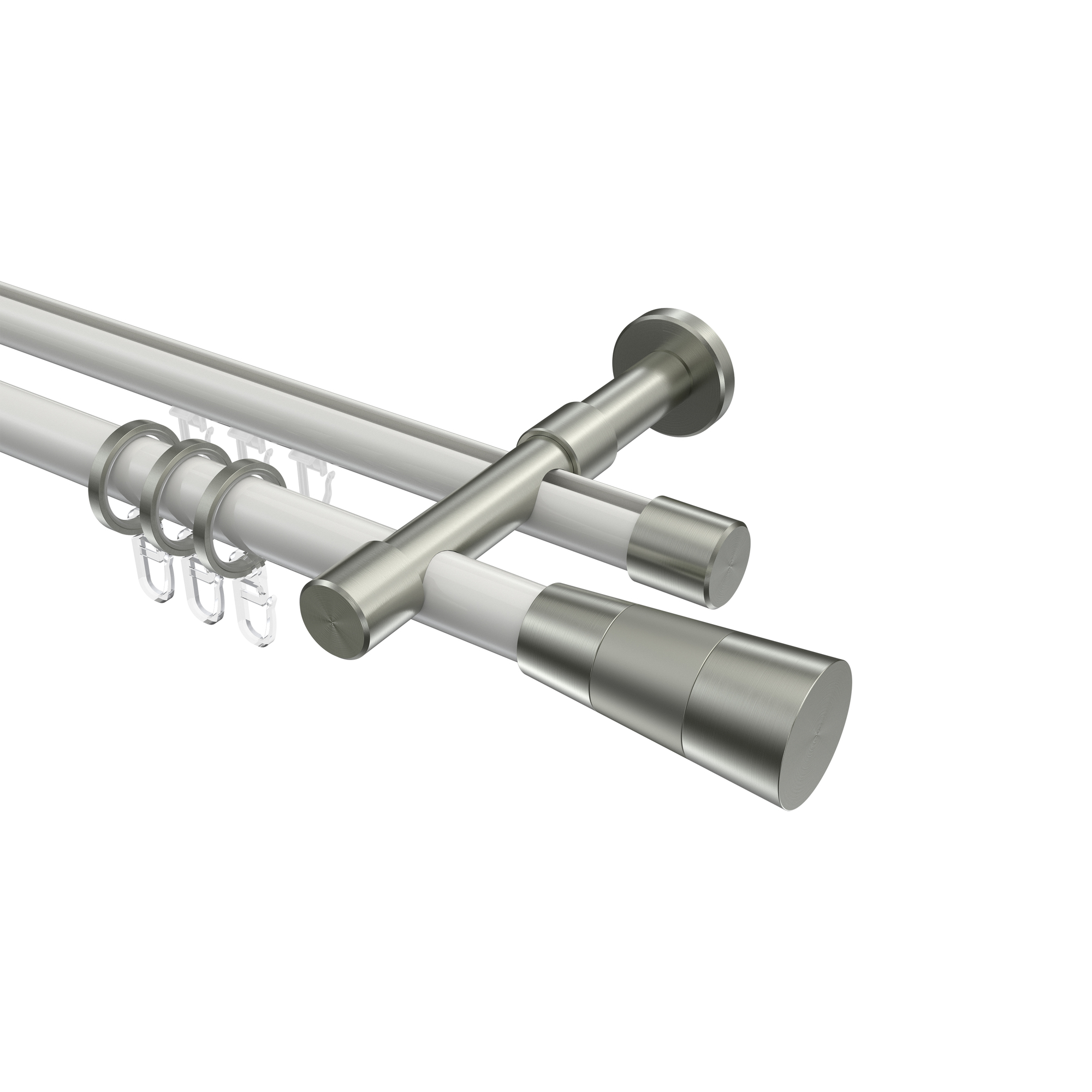 Rundrohr-Innenlauf-Vorhangstangen Weiß / Edelstahl-Optik, Aluminium / Metall 20 mm Ø Prestige Tanara