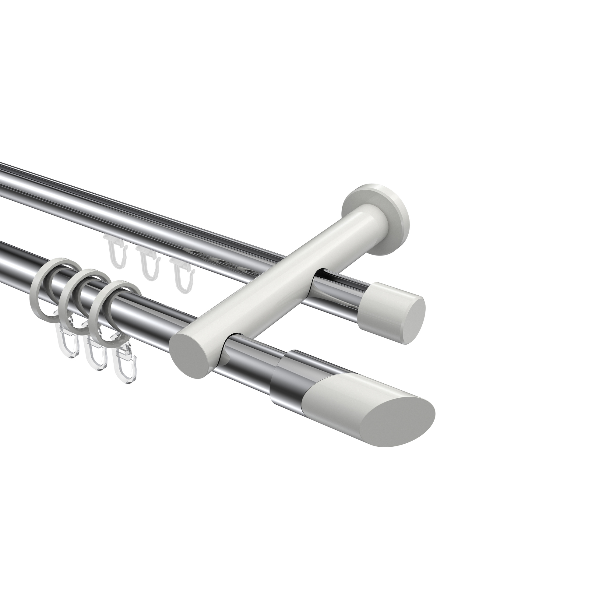 Rundrohr-Innenlauf-Gardinenstange Chrom / Weiß, Aluminium / Metall 20 mm Ø Platon Verano, 2-läufig