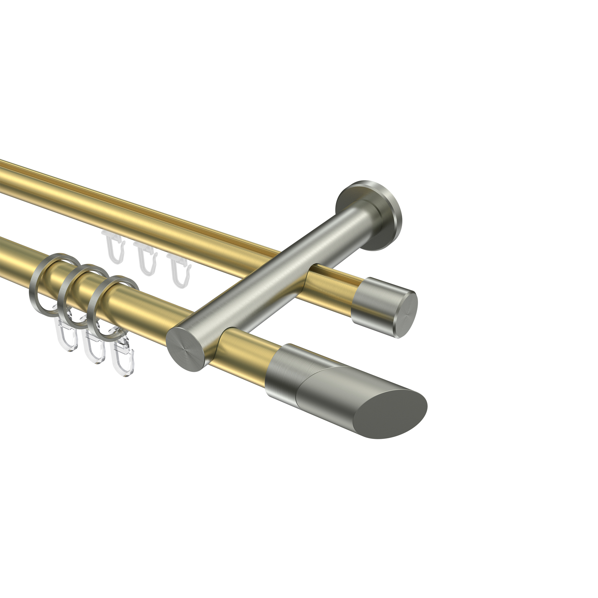 Gardinenstangen mit Rundrohr / Innenlauf Messing-Optik / Edelstahl-Optik 20 mm Ø Platon Verano, 2-läufig