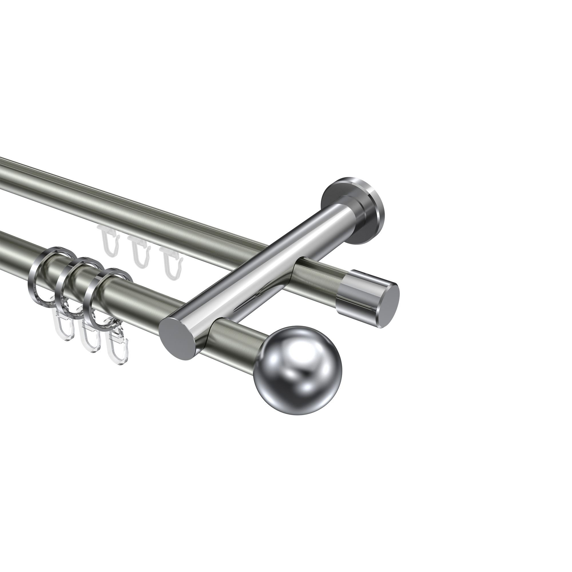 Rohr-Innenlaufstange Edelstahl-Optik / Chrom, doppelläufig Aluminium / Metall 20 mm Ø Platon Luino