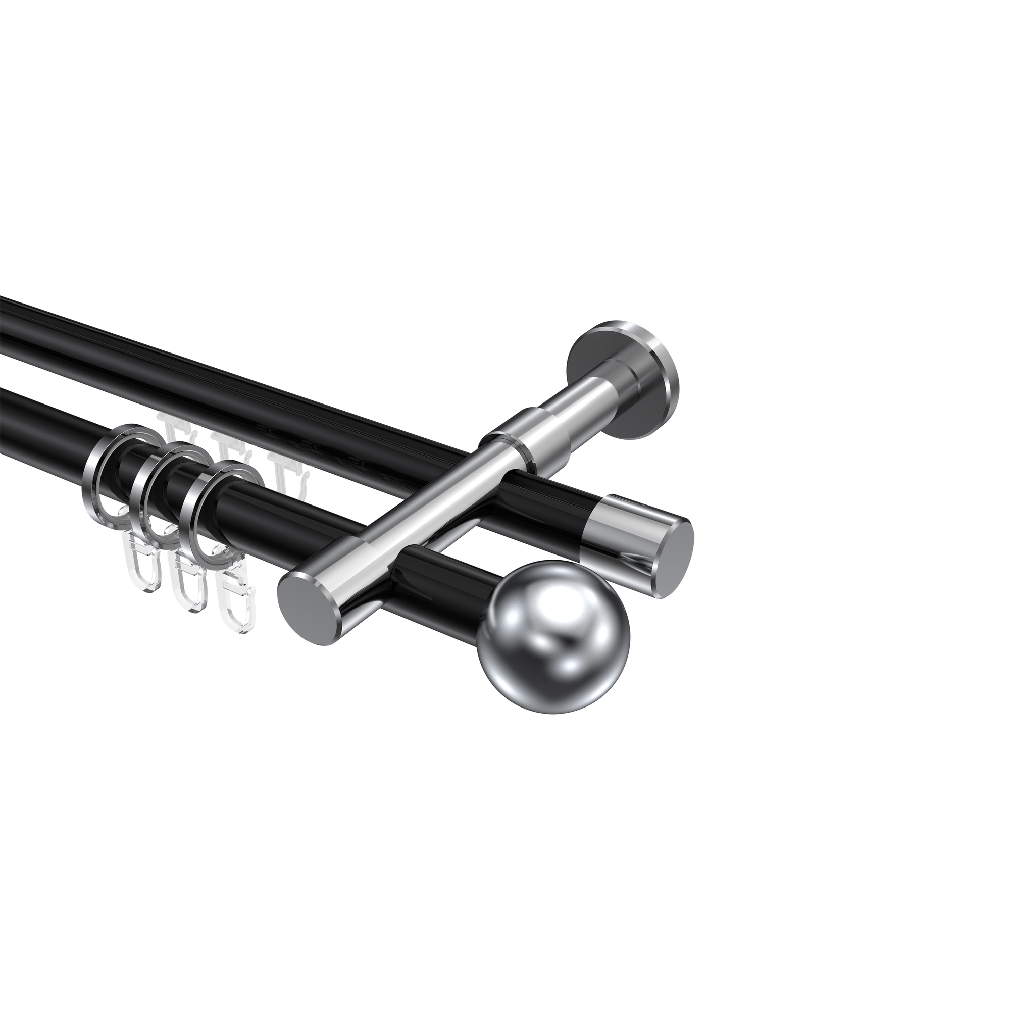 Rundrohr-Innenlaufstange Schwarz / Chrom, Aluminium / Metall 20 mm Ø Prestige Luino