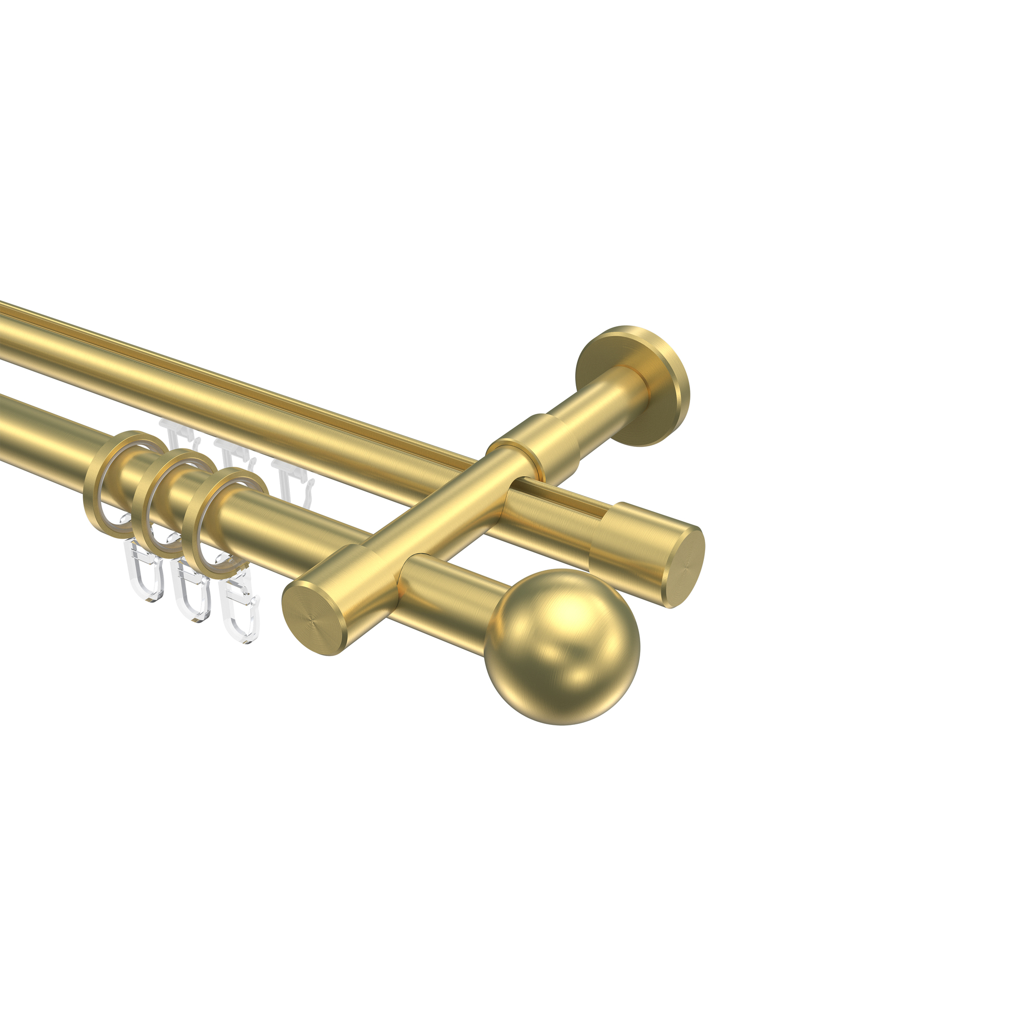 Gardinenstangen mit Innenlauf / Rundrohr Messing-Optik 20 mm Ø Prestige Luino, 2-läufig