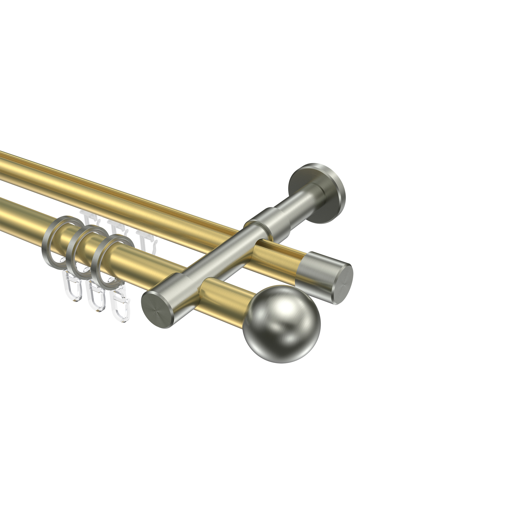 Gardinenstangen mit Innenlauf / Rundrohr Messing-Optik / Edelstahl-Optik 20 mm Ø Prestige Luino, 2-läufig