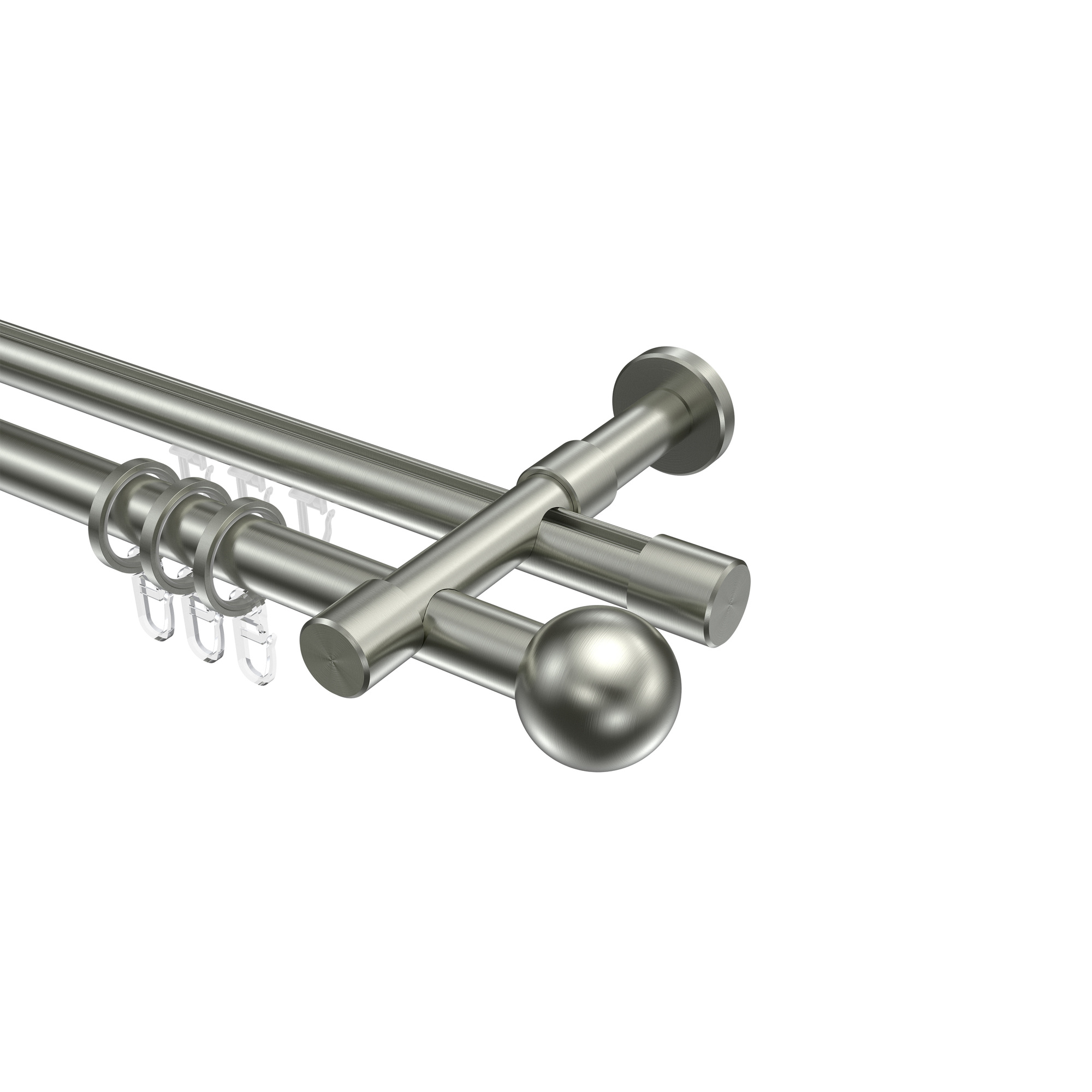 Gardinenstange mit Rundrohr / Innenlauf Edelstahl-Optik 20 mm Ø Prestige Luino, 2-läufig