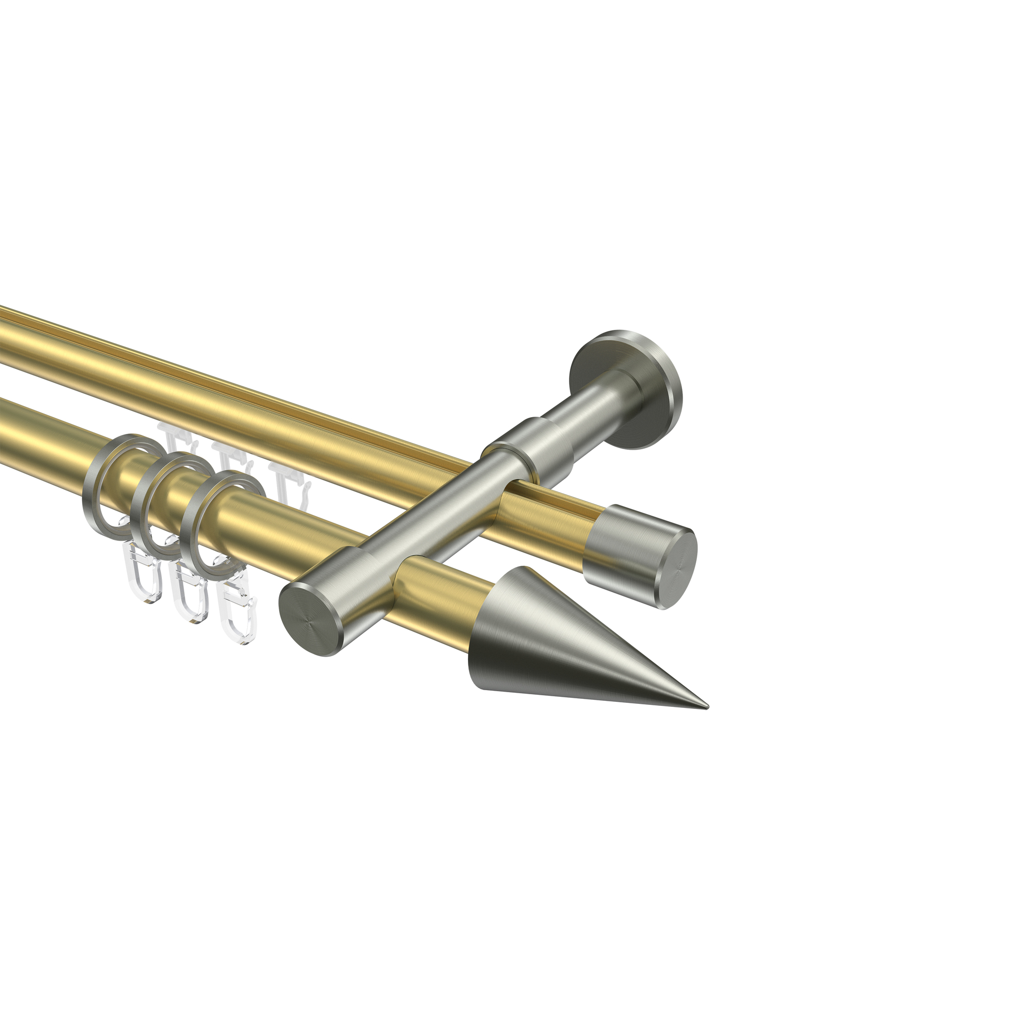 Innenlauf-Rundrohr Gardinenstangen Messing-Optik / Edelstahl-Optik 20 mm Ø Prestige Savio, zweiläufig