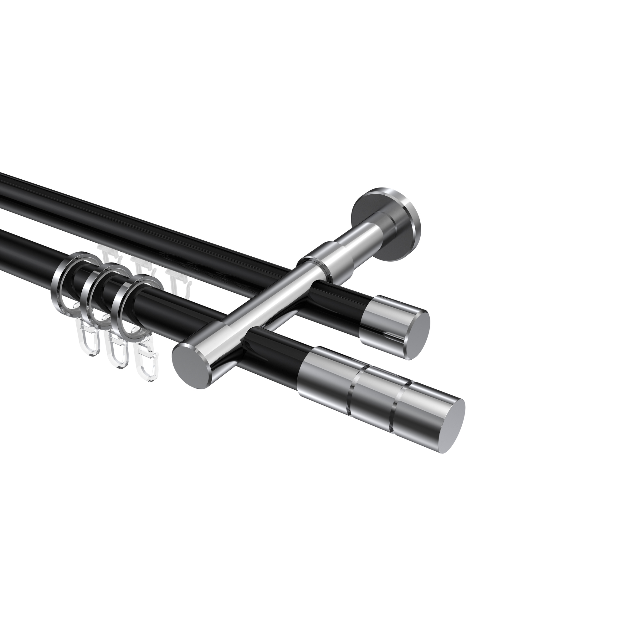 Rundrohr-Innenlauf-Gardinenstange Schwarz / Chrom, Aluminium / Metall 20 mm Ø Prestige Elanto