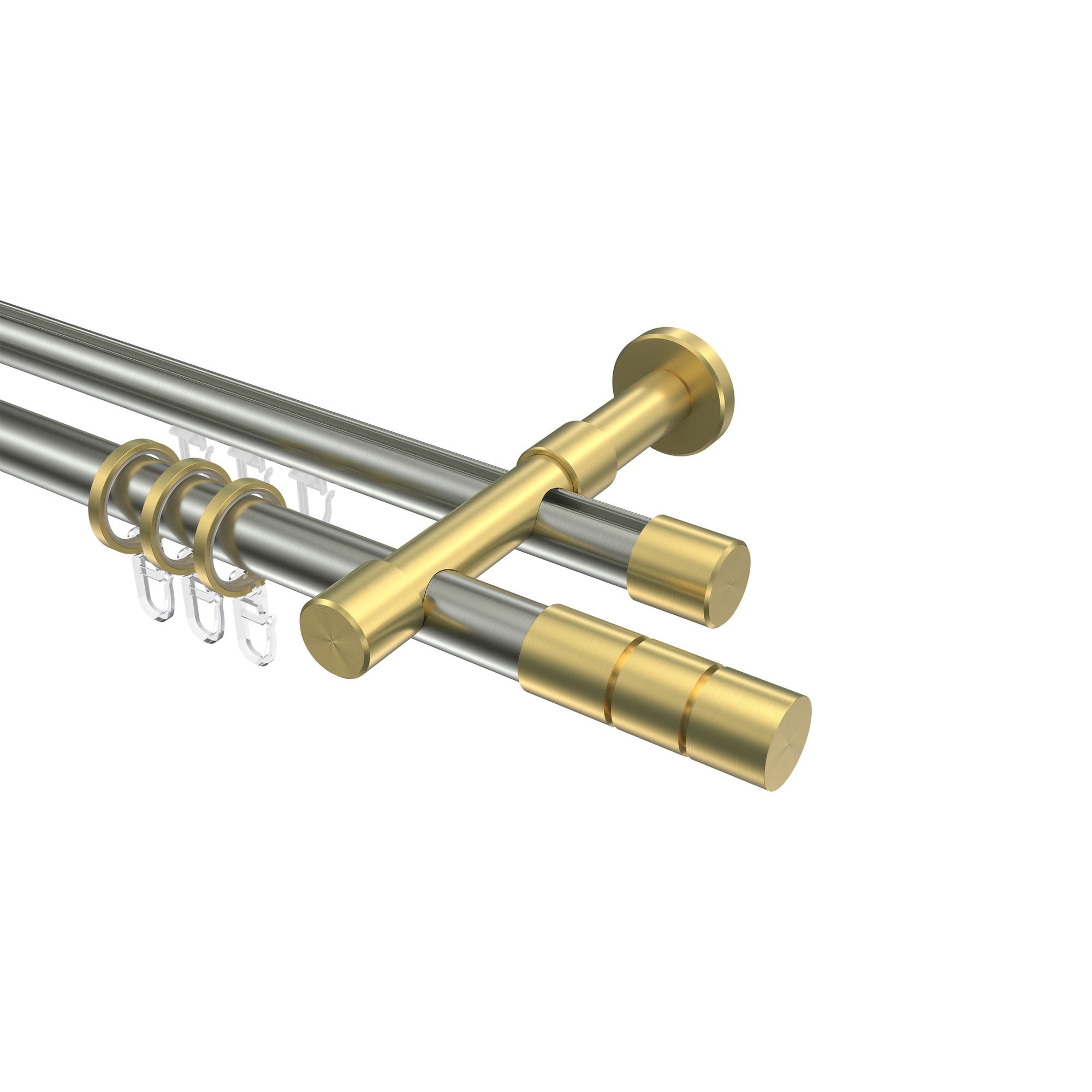 Gardinenstangen mit Rundrohr-Innenlauf Edelstahl-Optik / Messing-Optik 20 mm Ø Prestige Elanto, 2-läufig