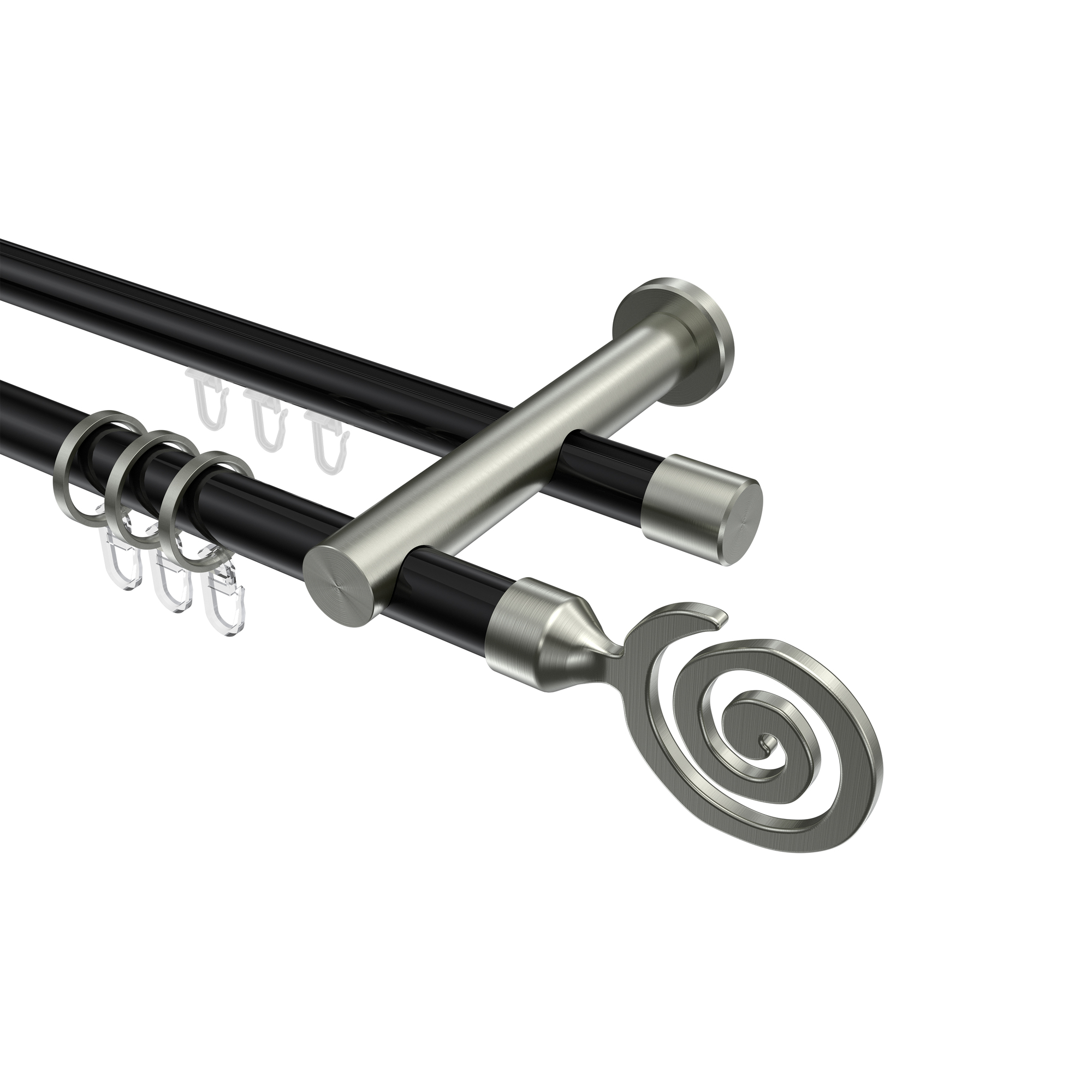 Rundrohr-Innenlaufstange Schwarz / Edelstahl-Optik, Aluminium / Metall 20 mm Ø Platon Galaxa