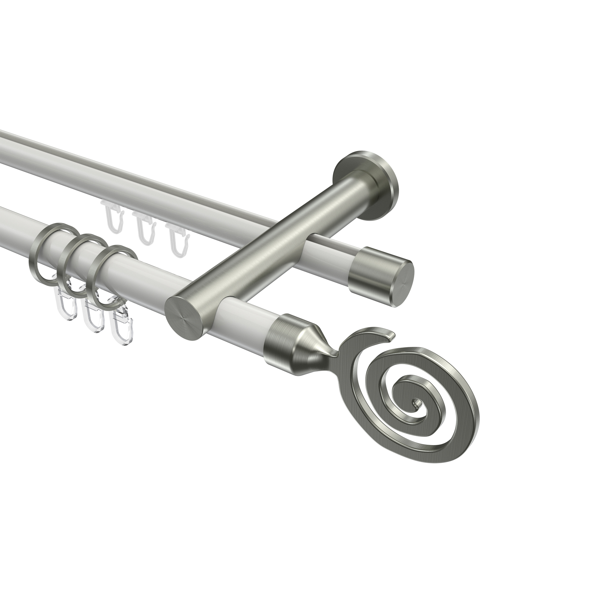 Rundrohr-Innenlauf-Gardinenstangen Weiß / Edelstahl-Optik, Aluminium / Metall 20 mm Ø Platon Galaxa