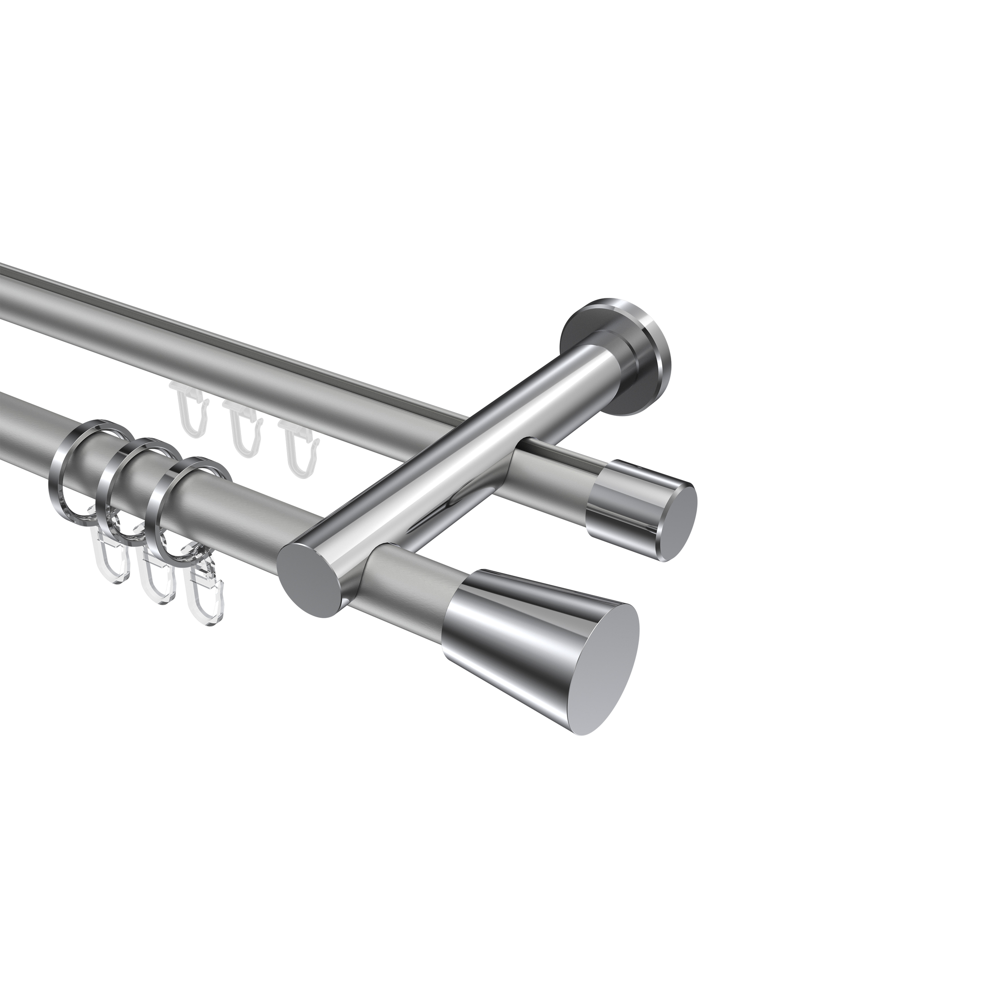 Rohr-Innenlaufstange Silbergrau / Chrom, zweiläufig Aluminium / Metall 20 mm Ø Platon Sitra