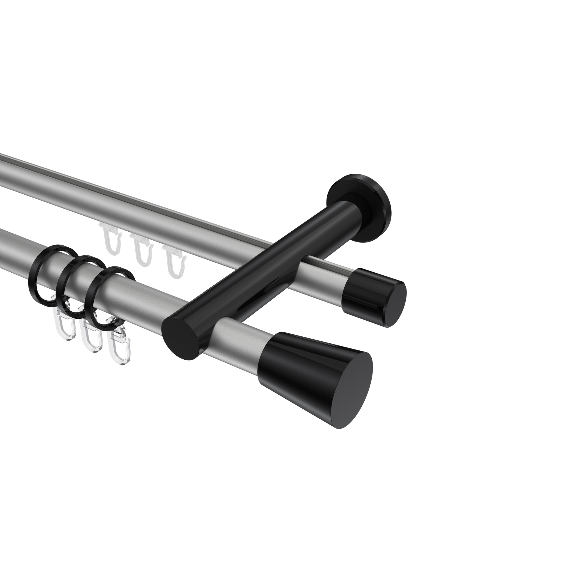 Rundrohr-Innenlauf-Vorhangstange Silbergrau / Schwarz, Aluminium / Metall 20 mm Ø Platon Sitra