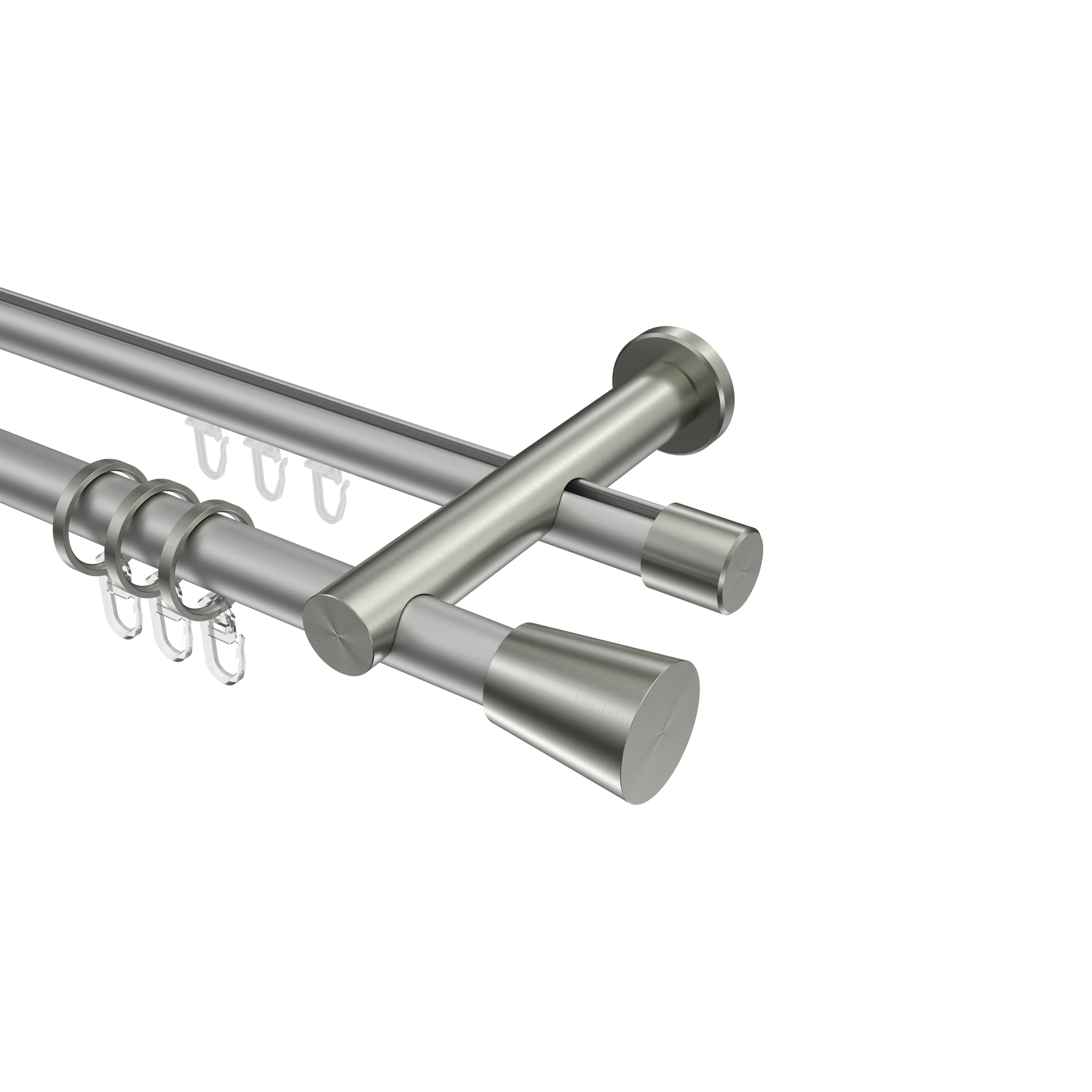 Gardinenstange mit Rundrohr-Innenlauf-Kombination Silbergrau / Edelstahl-Optik, 2-läufig Aluminium / Metall 20 mm Ø Platon Sitra