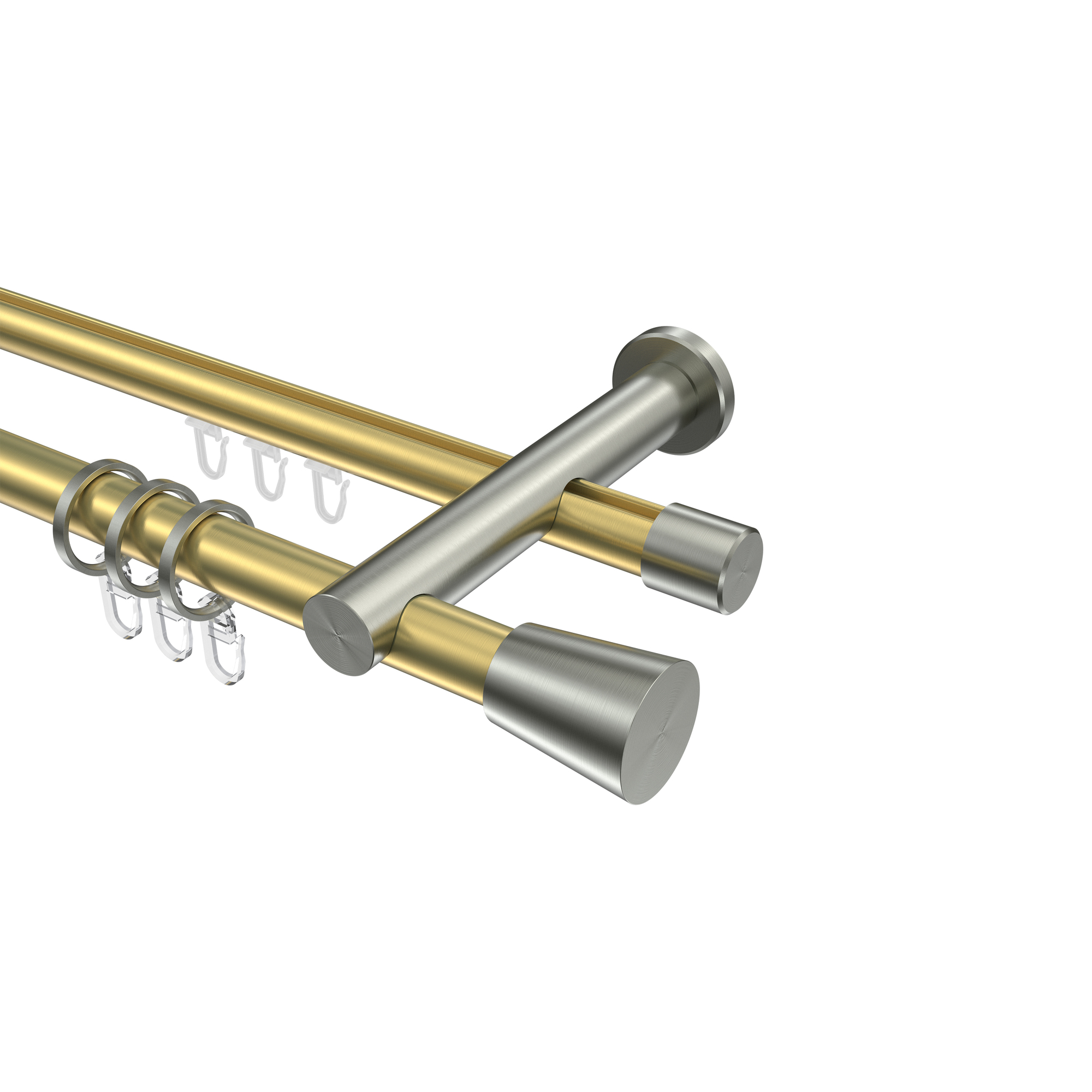 Gardinenstangen mit Innenlauf / Rundrohr Messing-Optik / Edelstahl-Optik 20 mm Ø Platon Sitra, 2-läufig