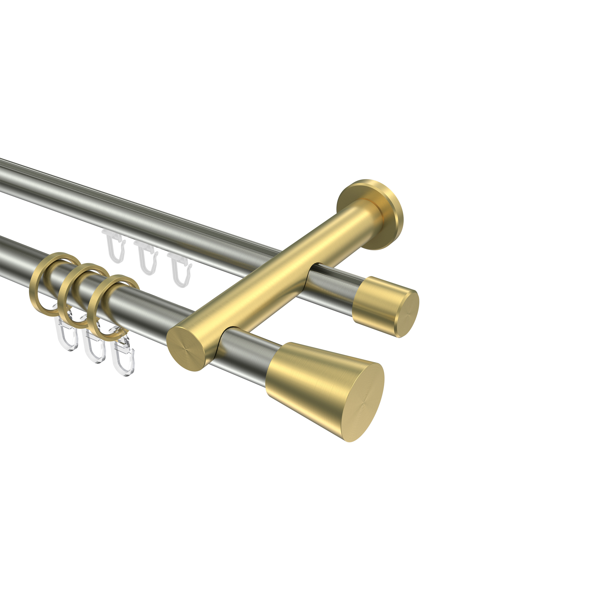 Rundrohr-Innenlauf Gardinenstangen Edelstahl-Optik / Messing-Optik 20 mm Ø Platon Sitra, doppelläufig