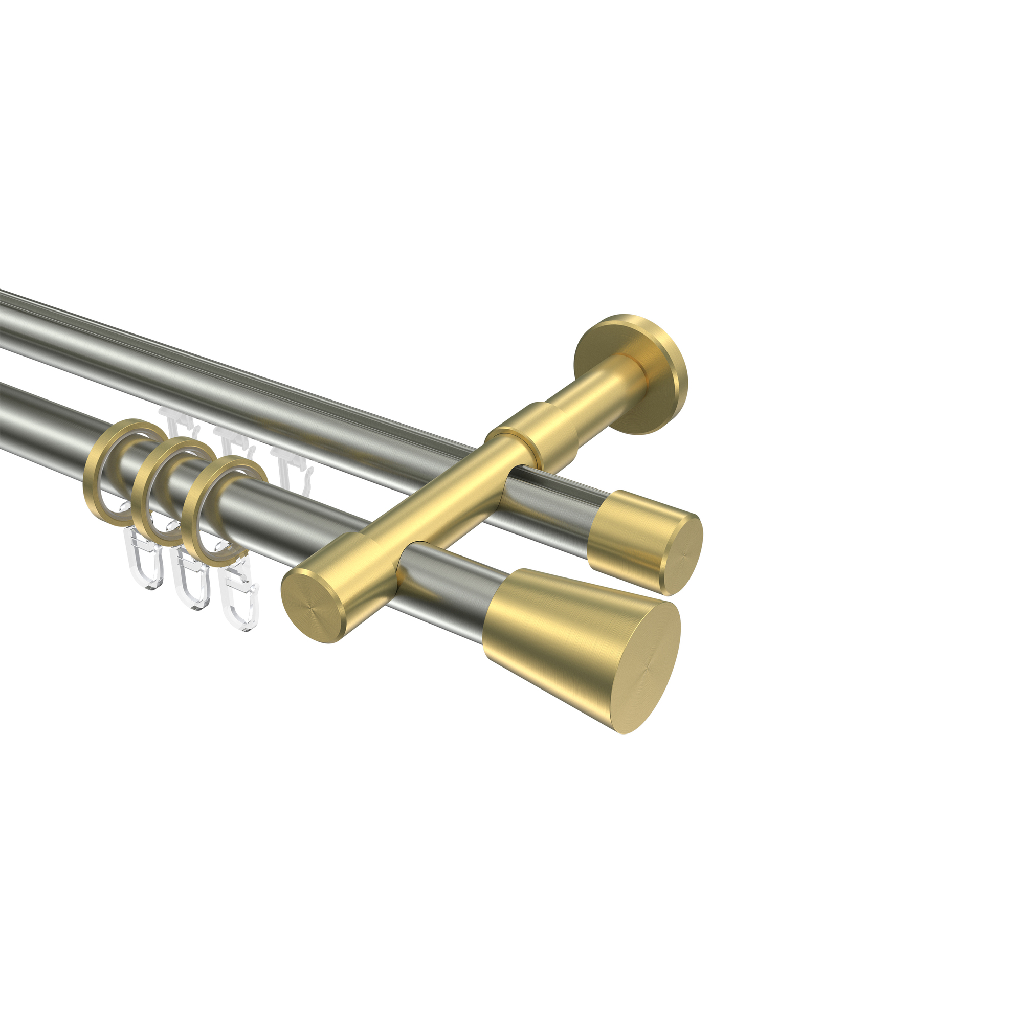 Rundrohr-Innenlauf Gardinenstangen Edelstahl-Optik / Messing-Optik 20 mm Ø Prestige Sitra, doppelläufig