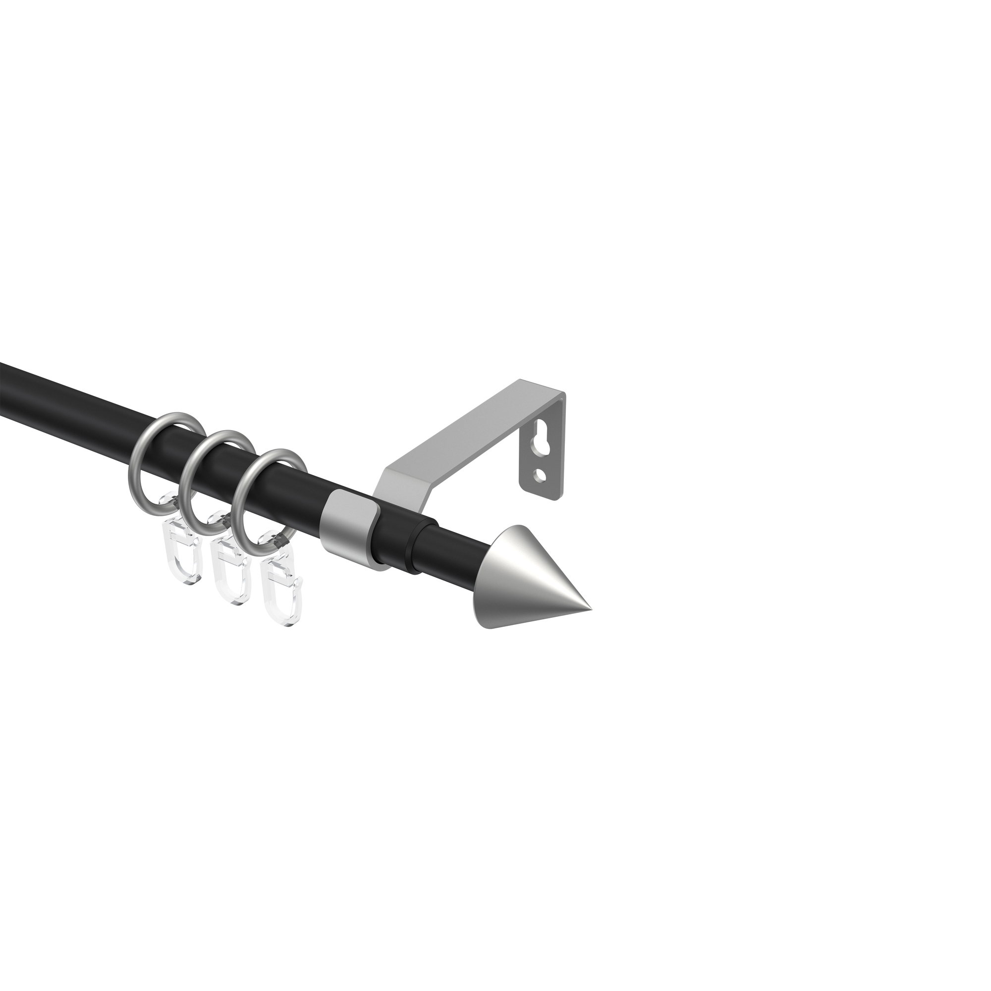 Ausziehbare Gardinenstangen Schwarz / Silbergrau 16/13 mm Ø Hera Cone (Kegel)