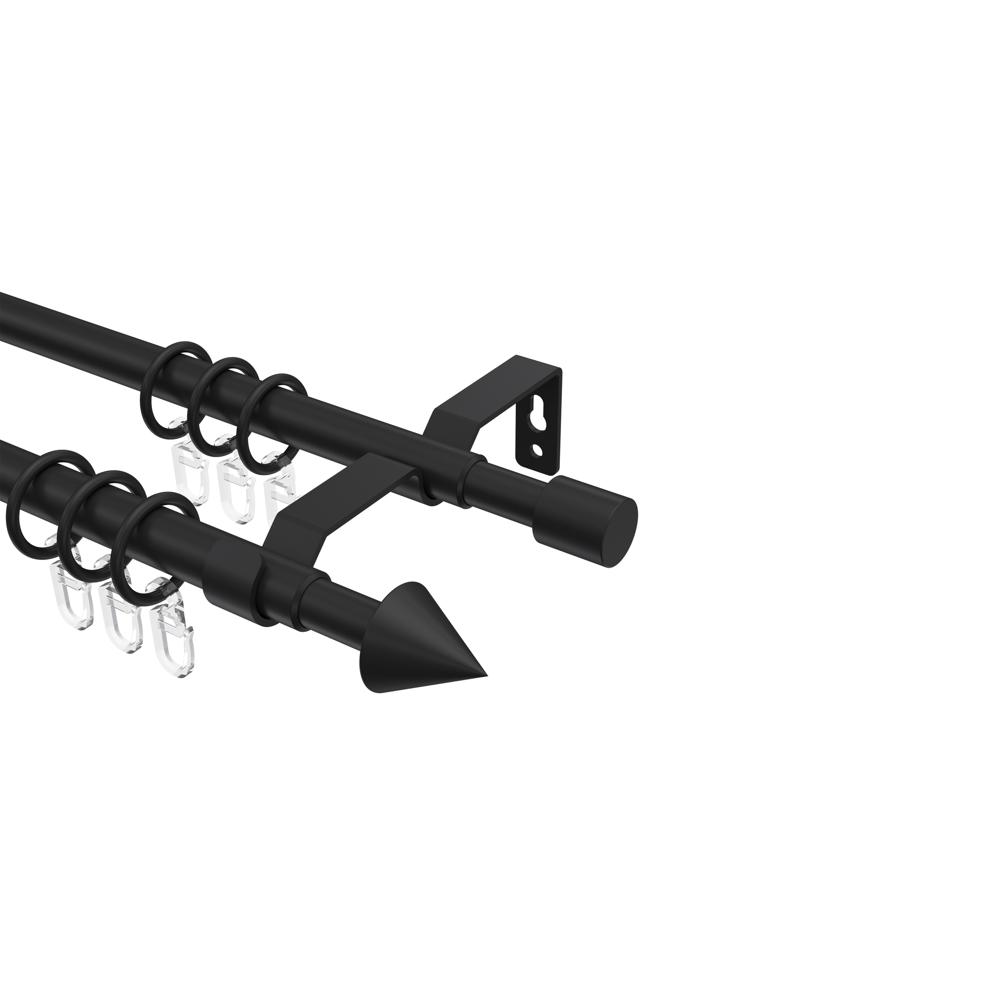 Ausziehbare Gardinenstange Schwarz doppelläufig 16/13 mm Ø Hera Cone (Kegel)