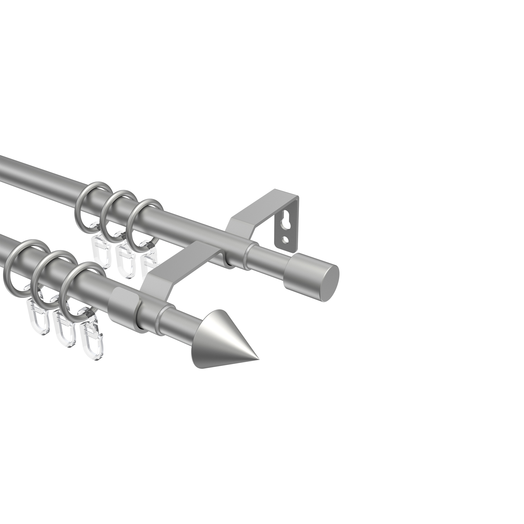 Ausziehbare Gardinenstangen Silber-Grau zweiläufig 16/13 mm Ø Hera Cone (Kegel)