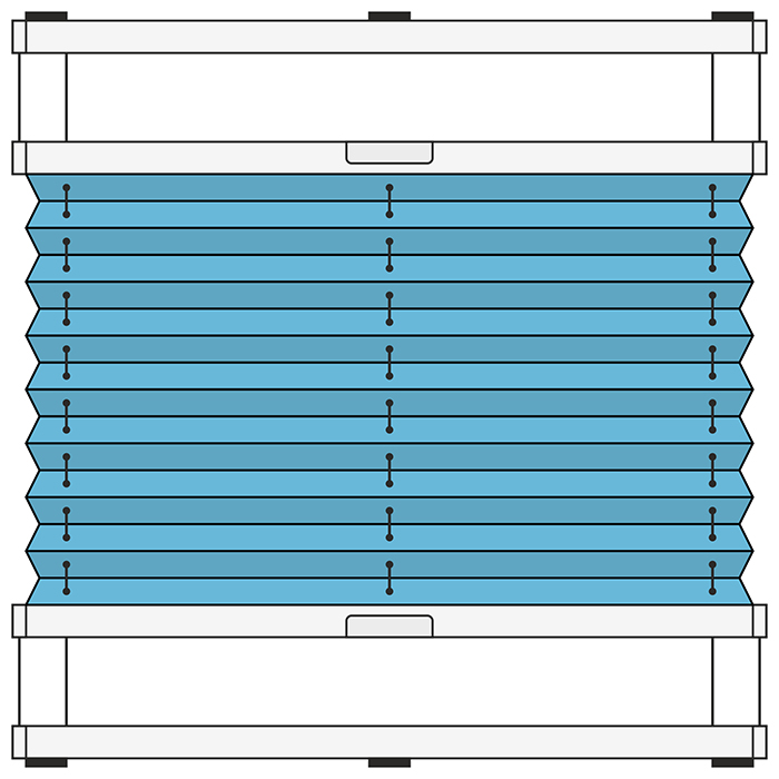 Dachfenster Plissee Modell DF20, verspannt, variabel mit Bediengriffen